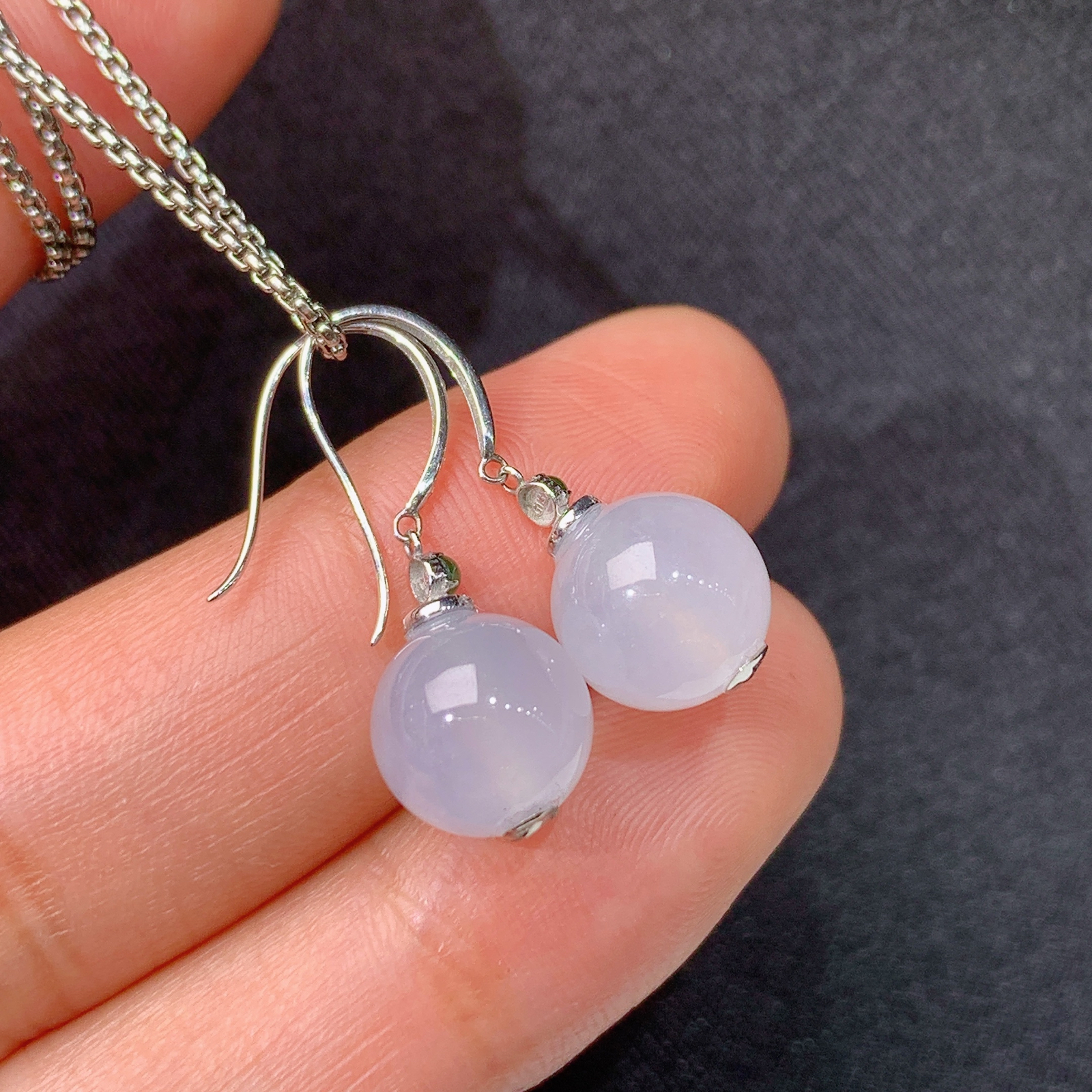 冰圆珠耳坠，18k金镶嵌，简约时尚，冰润细腻，种水足，Mh 直径8.7