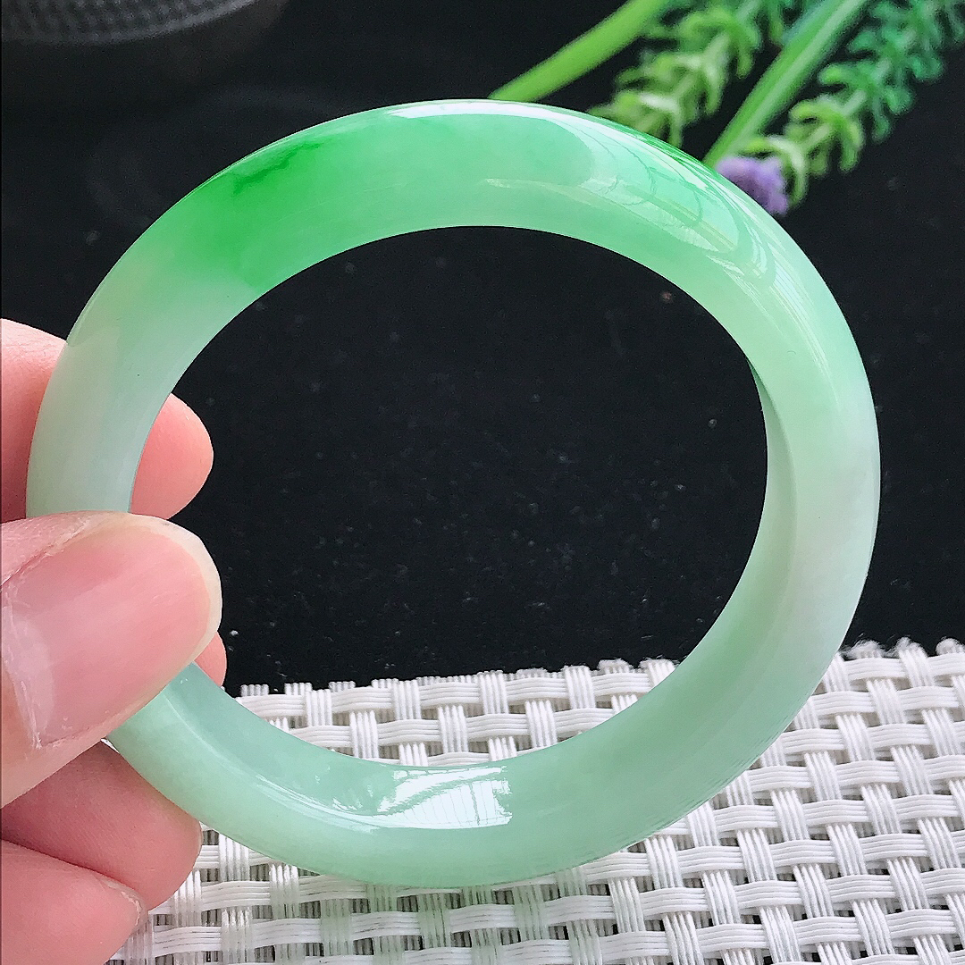 实拍天然翡翠52/11.8/8.2老坑冰润正阳绿手镯翡翠玉镯手环