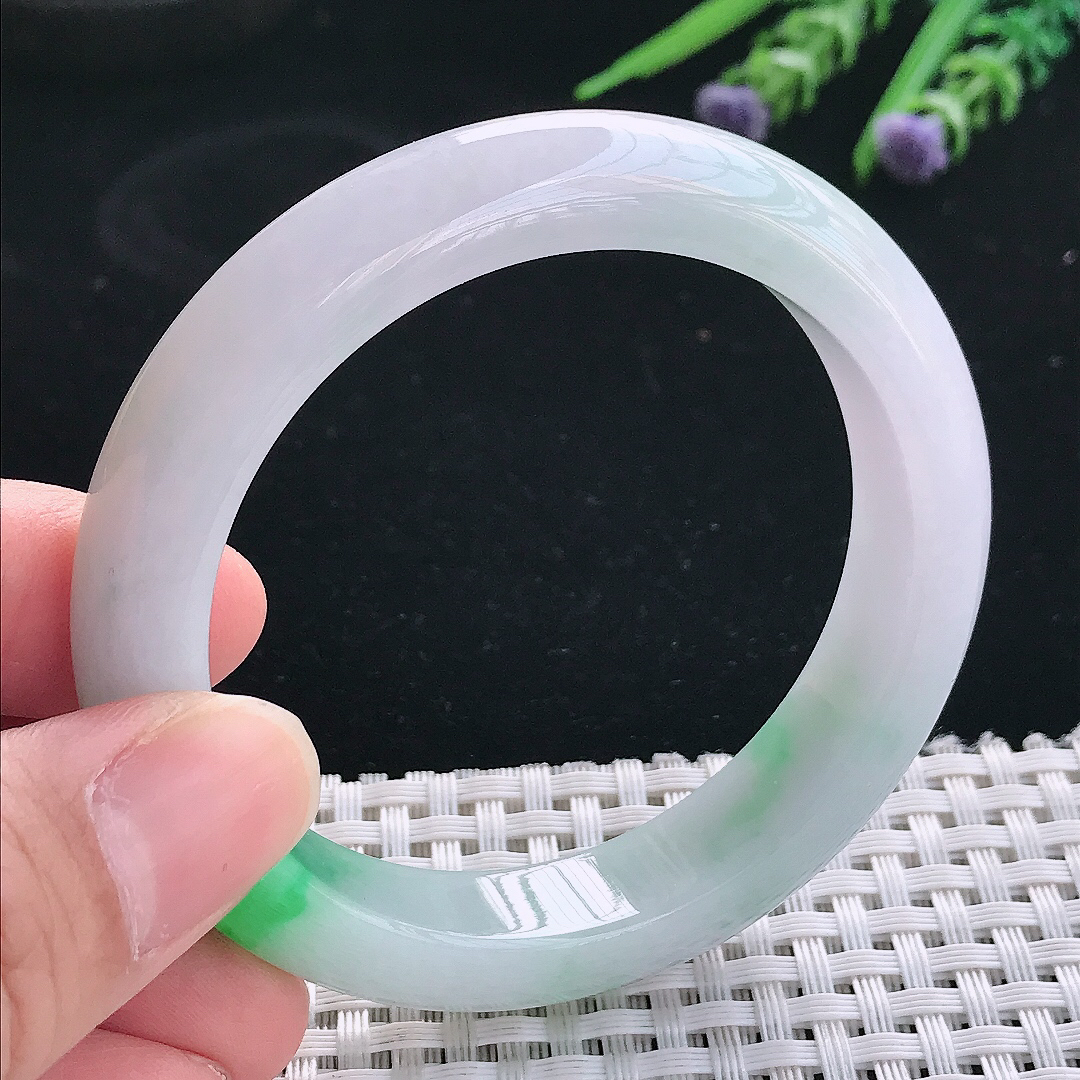 实拍天然翡翠54/11.8/8.6老坑精美冰润飘阳绿手镯翡翠玉镯手环