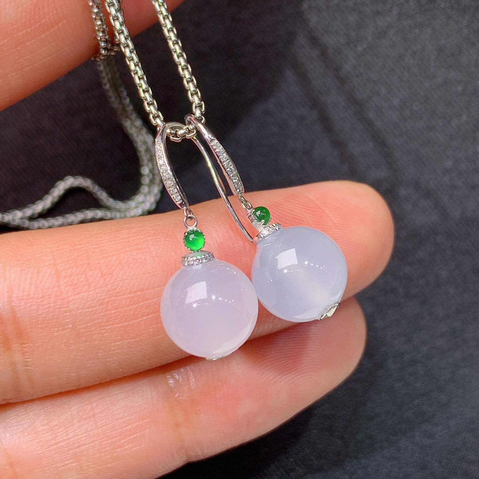 冰圆珠耳坠，18k金镶嵌，简约时尚，冰润细腻，种水足，Mh 直径8.7