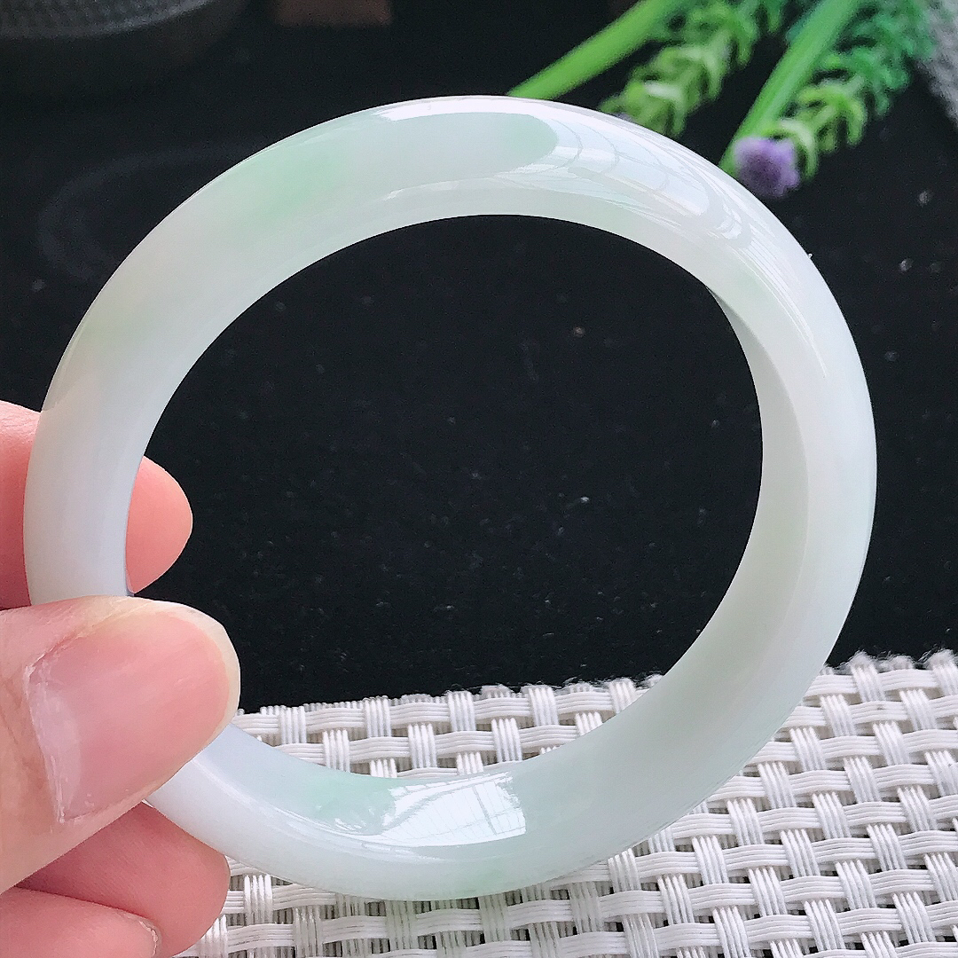 实拍天然翡翠56/13.4/8老坑冰润起胶宽边手镯翡翠玉镯手环