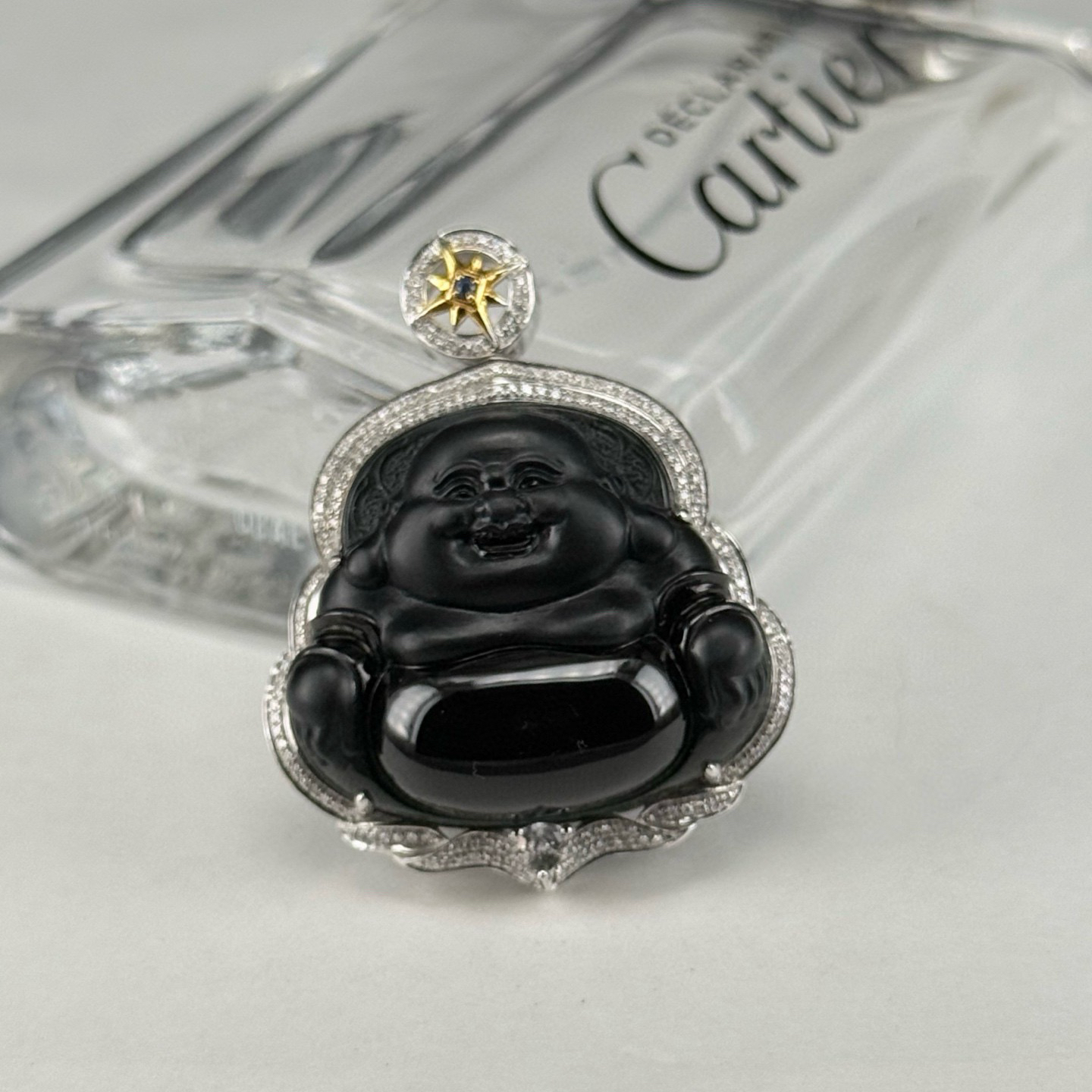 精品18k墨翠大肚佛 种好色正 黑度极好 打灯通透 饱满大气