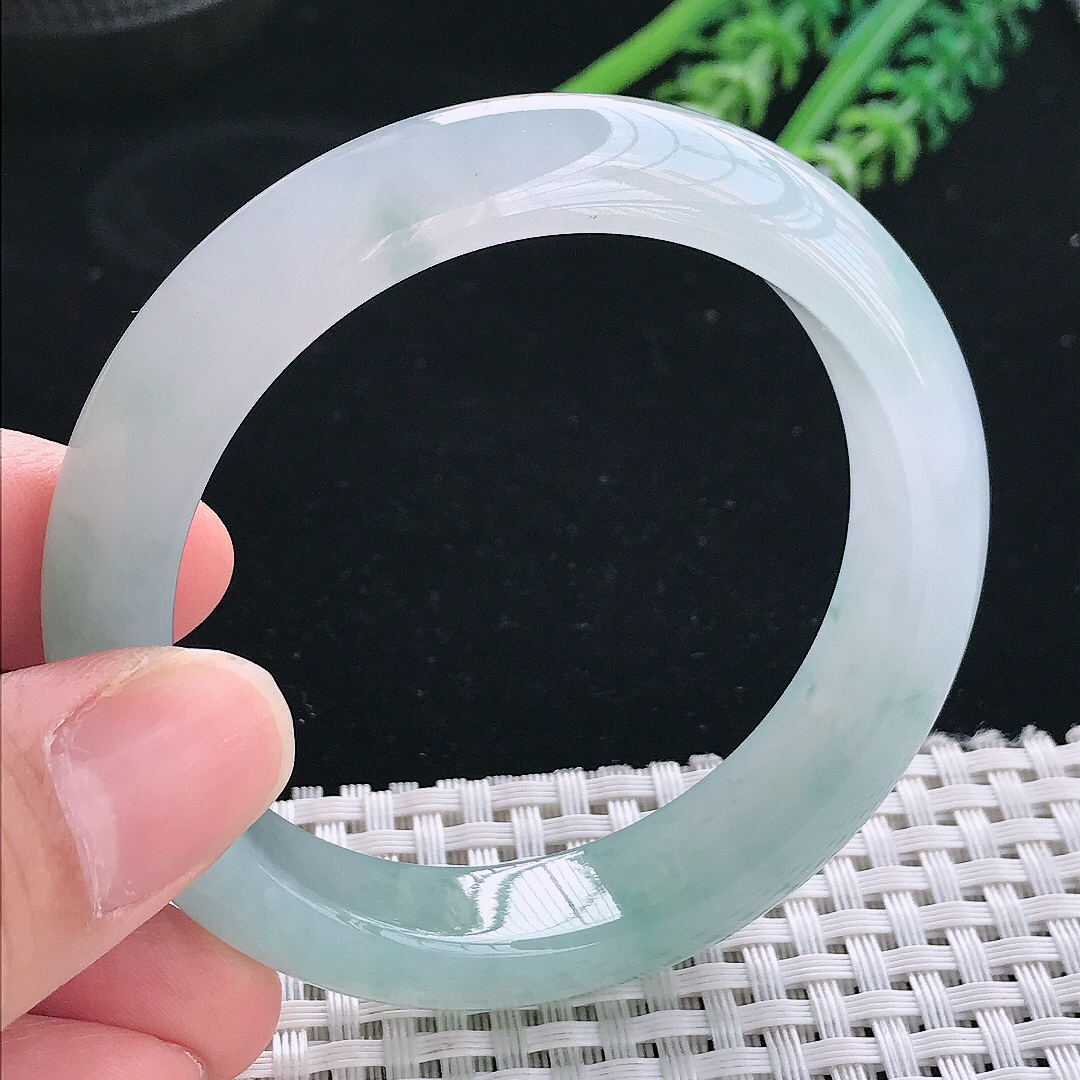 实拍天然翡翠53.5/12.8/8.2老坑冰胶果冻冰飘花手镯翡翠玉镯手环