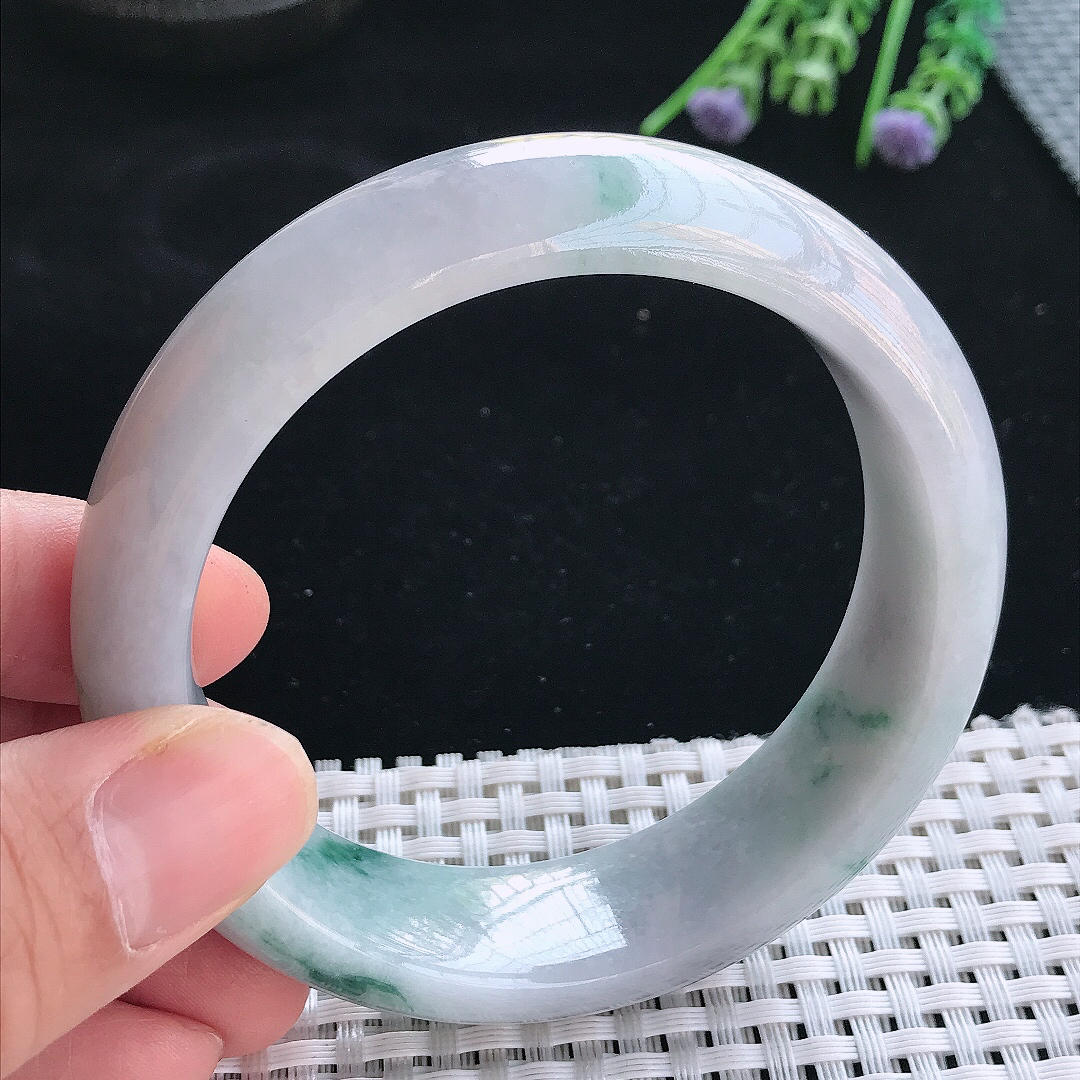 实拍天然翡翠59/18/9轮胎镯老坑精美飘花手镯翡翠玉镯手环