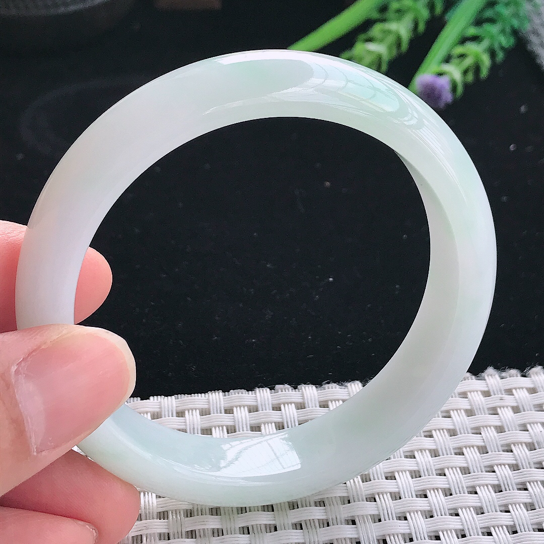 实拍天然翡翠56/13.4/8老坑冰润起胶宽边手镯翡翠玉镯手环