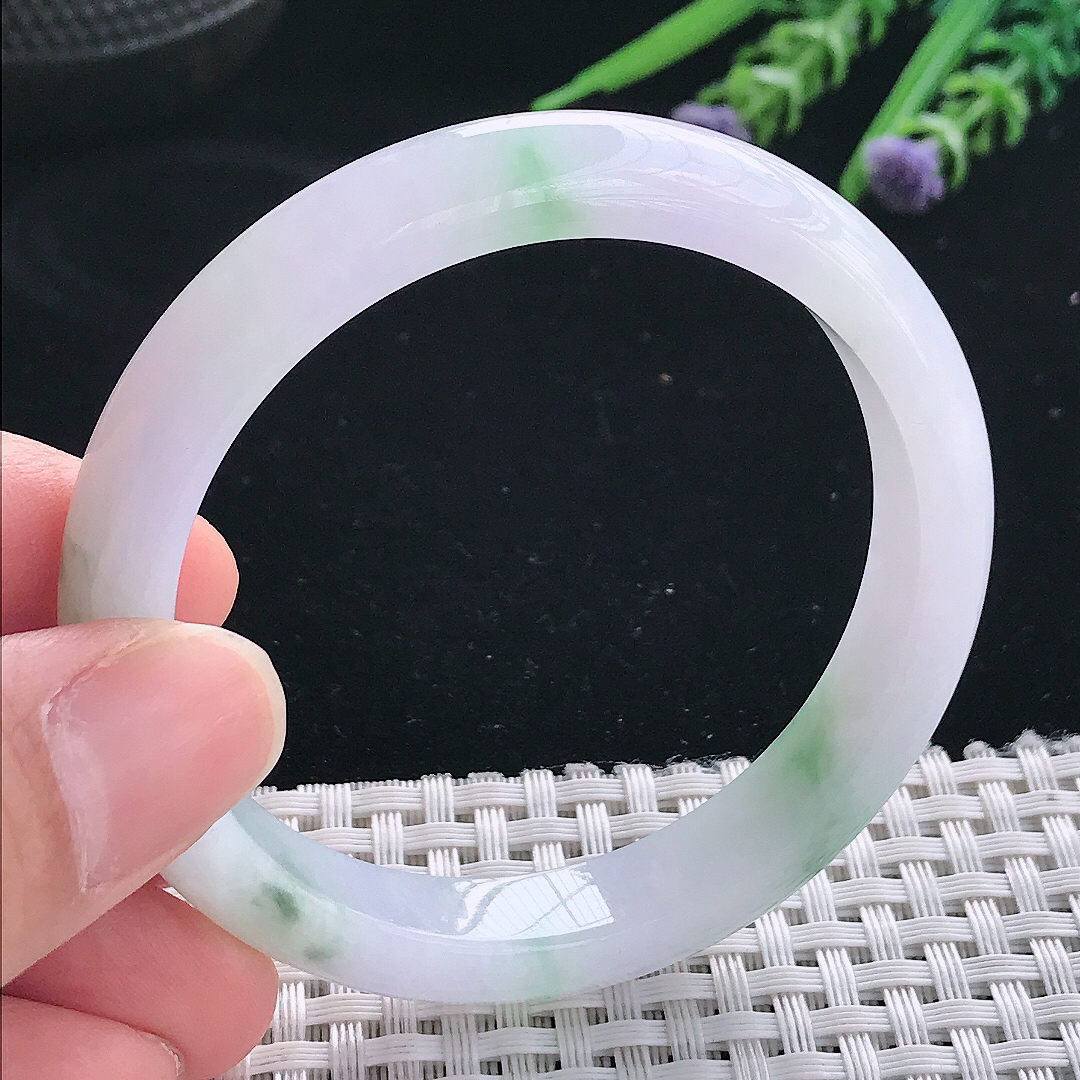 实拍天然翡翠52.8/9.9/7.2老坑精美冰润飘花手镯翡翠玉镯手环