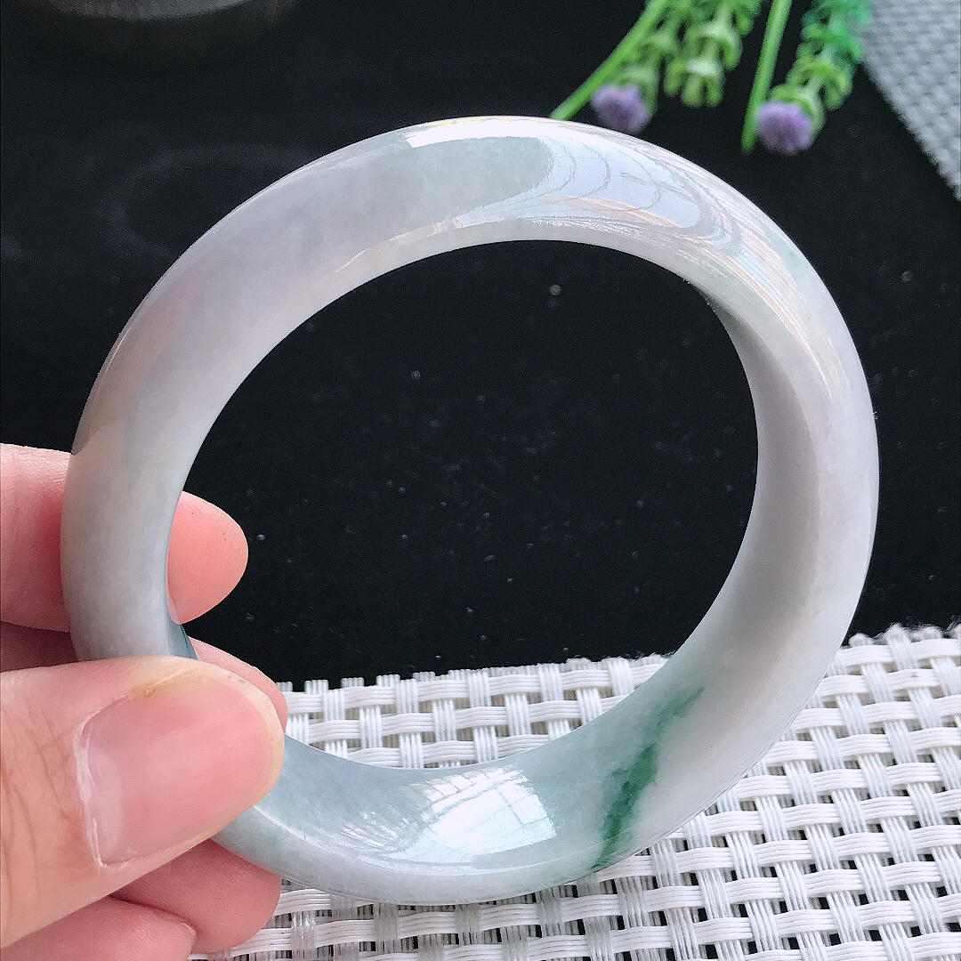 实拍天然翡翠59/18/9轮胎镯老坑精美飘花手镯翡翠玉镯手环