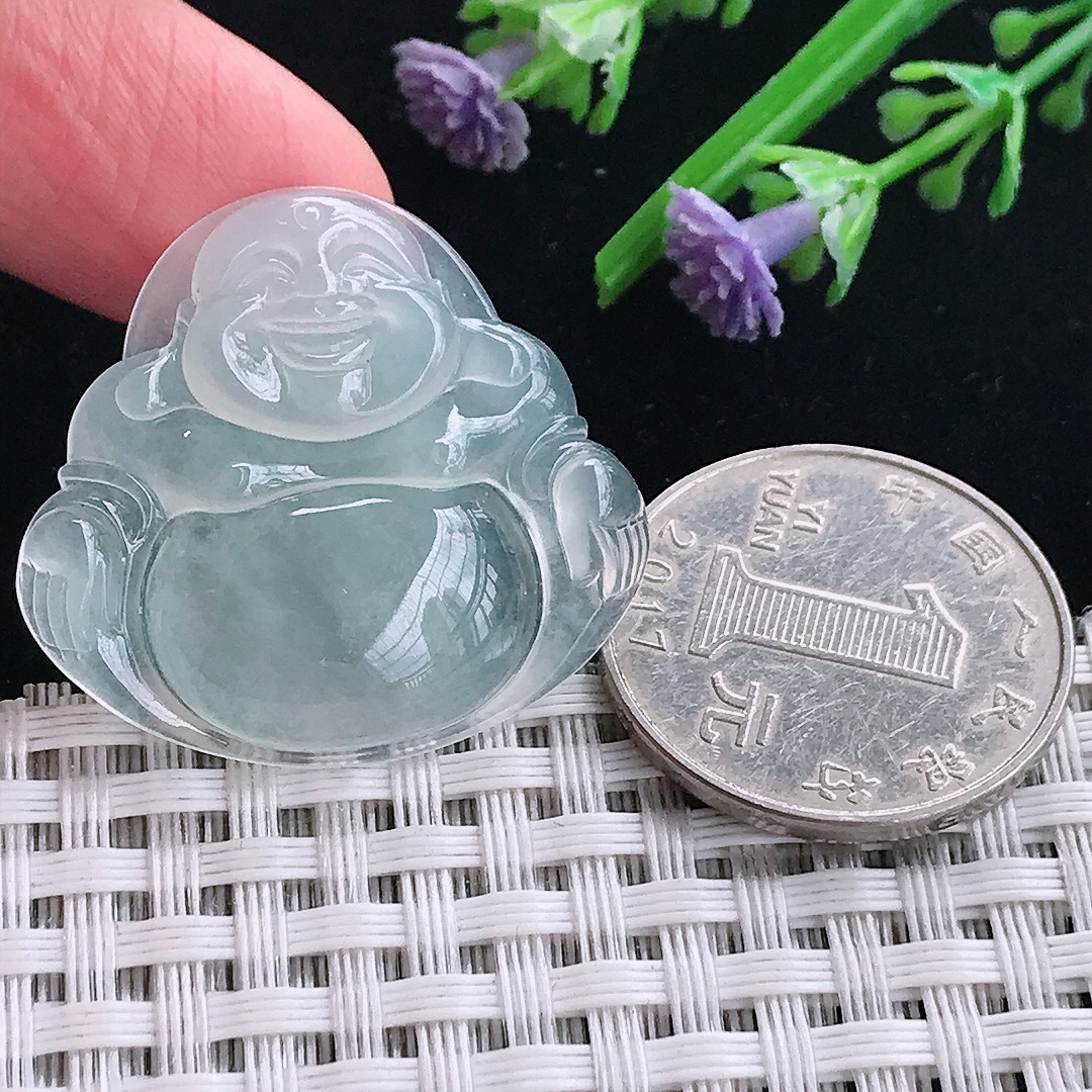 实拍A货翡翠30.1/32.6/5老坑冰种起胶佛公吊坠翡翠玉佛挂件