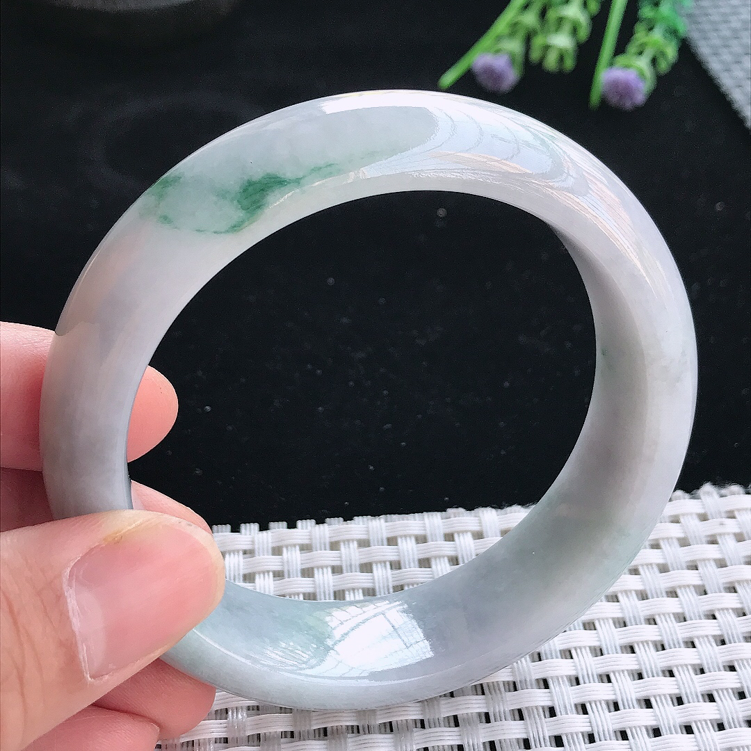 实拍天然翡翠59/18/9轮胎镯老坑精美飘花手镯翡翠玉镯手环