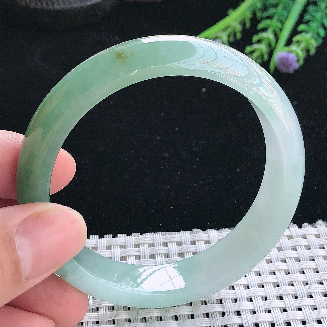 实拍天然翡翠56/13.6/7.8老坑冰胶果冻半山半水油绿手镯翡翠玉镯手环