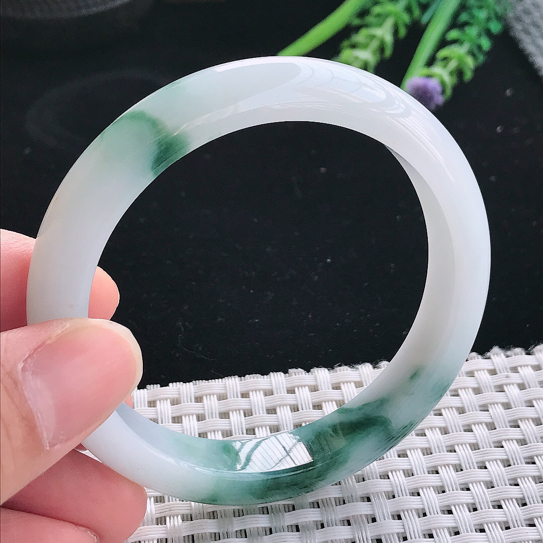 实拍天然翡翠56/11/8老坑精美飘花手镯翡翠玉镯手环