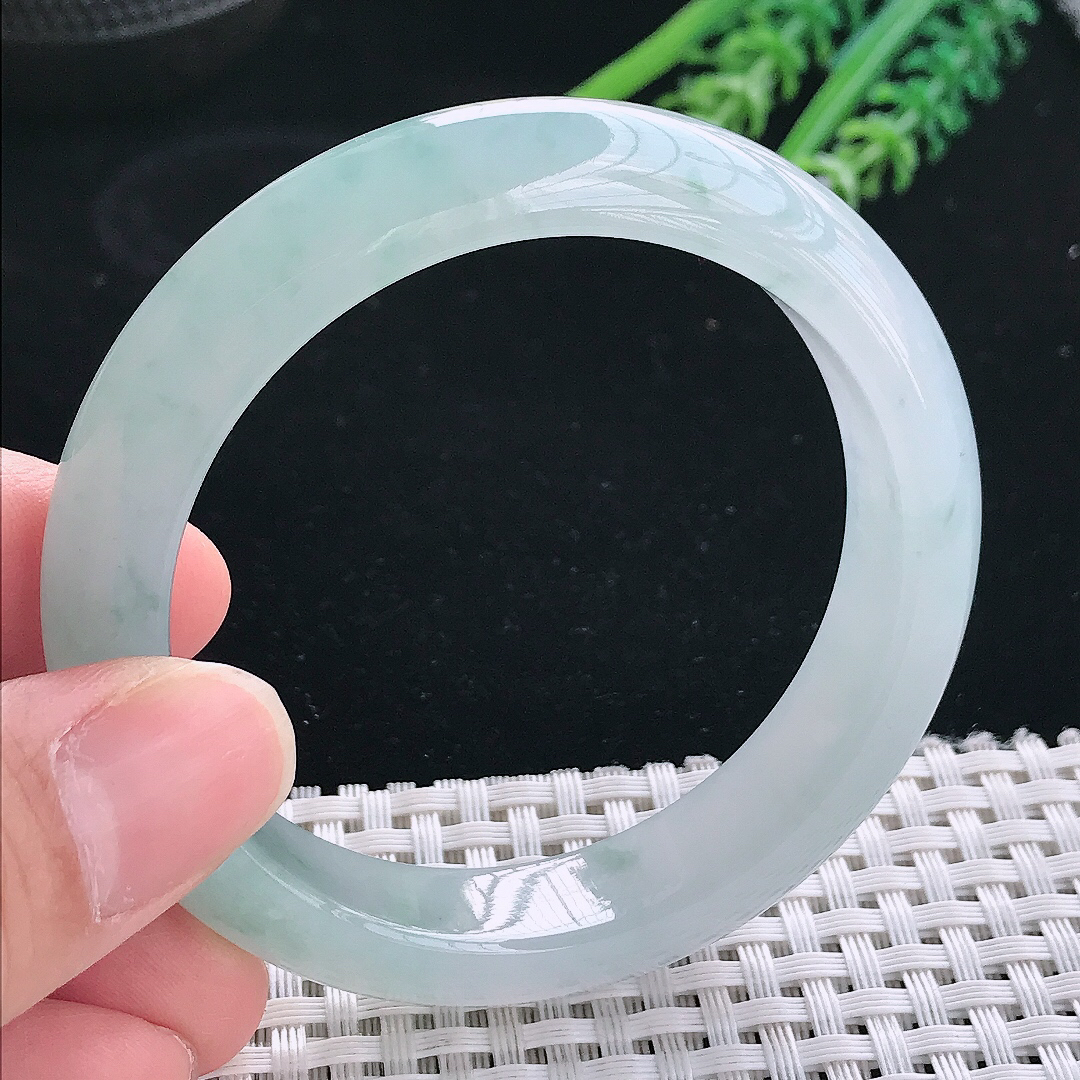 实拍天然翡翠53.5/12.8/8.2老坑冰胶果冻冰飘花手镯翡翠玉镯手环