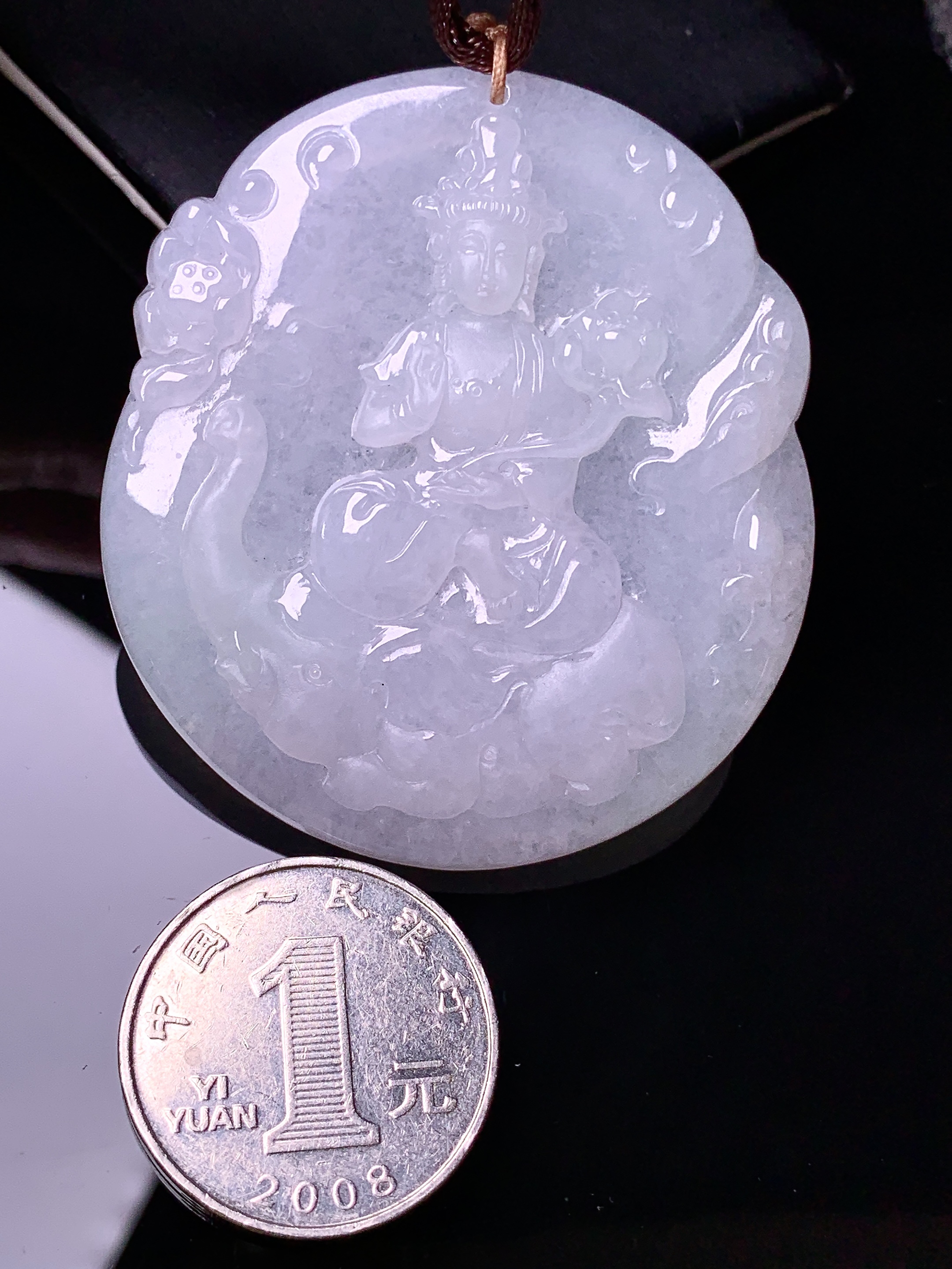 冰种普贤菩萨吊坠 玉质细腻 色泽艳丽清新 水润亮眼 整体尺寸55*50*5.6b2