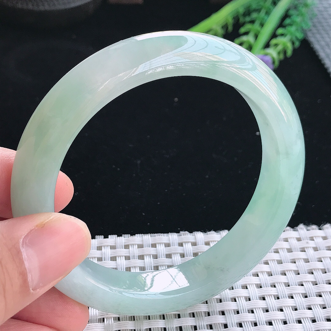 实拍天然翡翠58.5/12.7/9.3老坑冰胶冰晴绿手镯翡翠玉镯手环