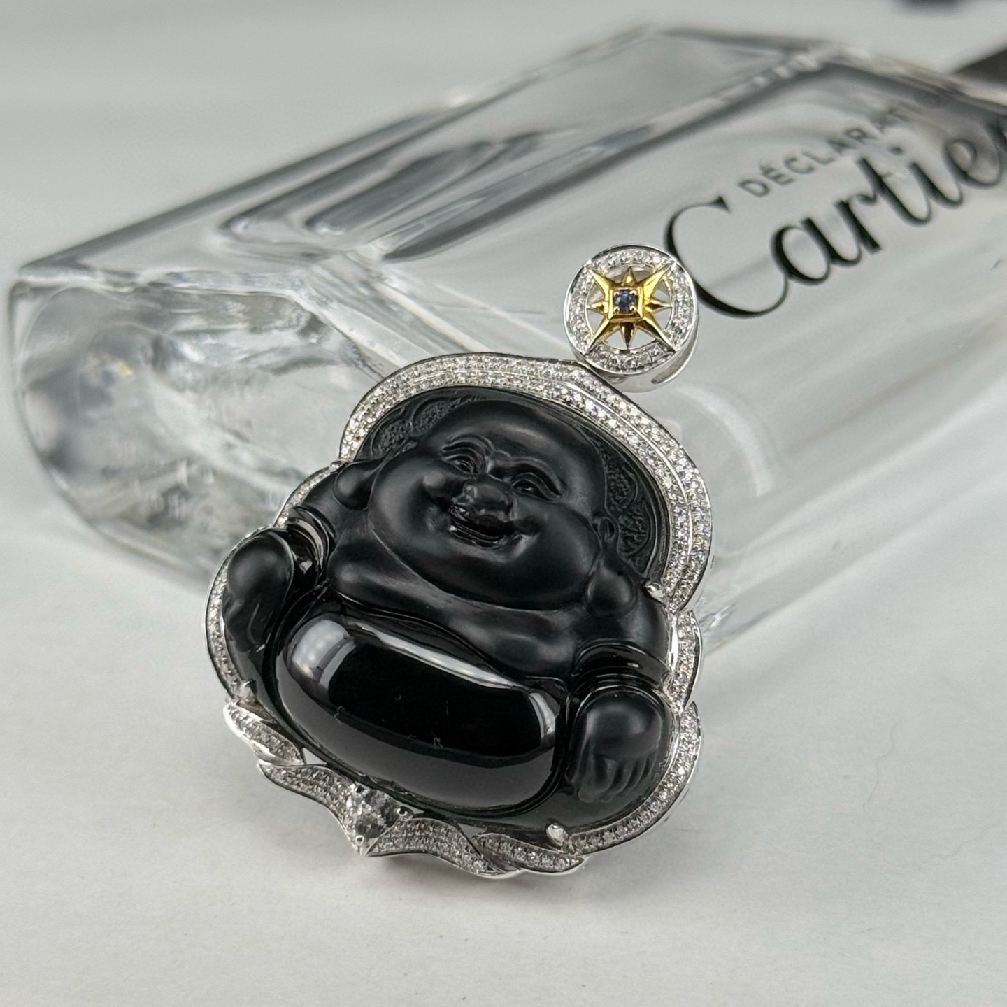 精品18k墨翠大肚佛 种好色正 黑度极好 打灯通透 饱满大气