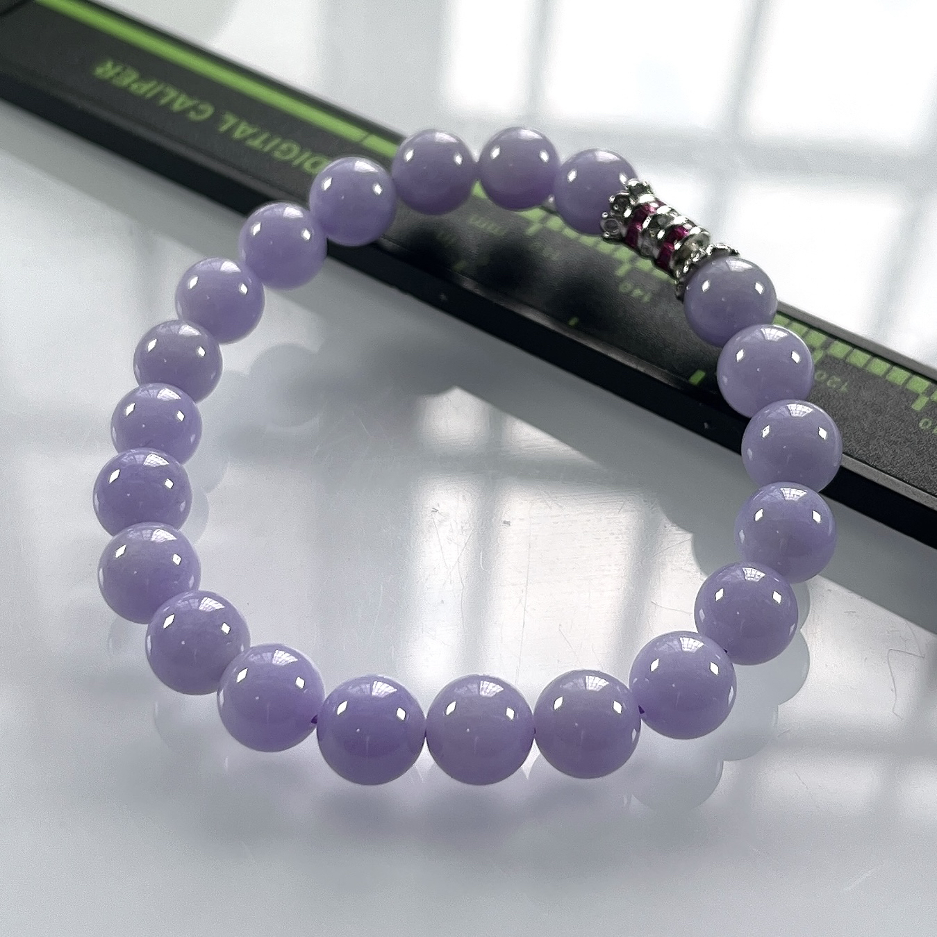 缅甸天然翡翠A货，卡8冰润紫罗兰圆珠手串手链，尺寸：8mm/21颗，长度175mm，重量：19.63g