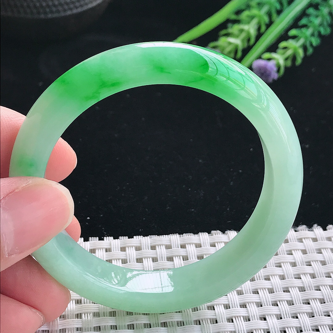 实拍天然翡翠52/11.8/8.2老坑冰润正阳绿手镯翡翠玉镯手环