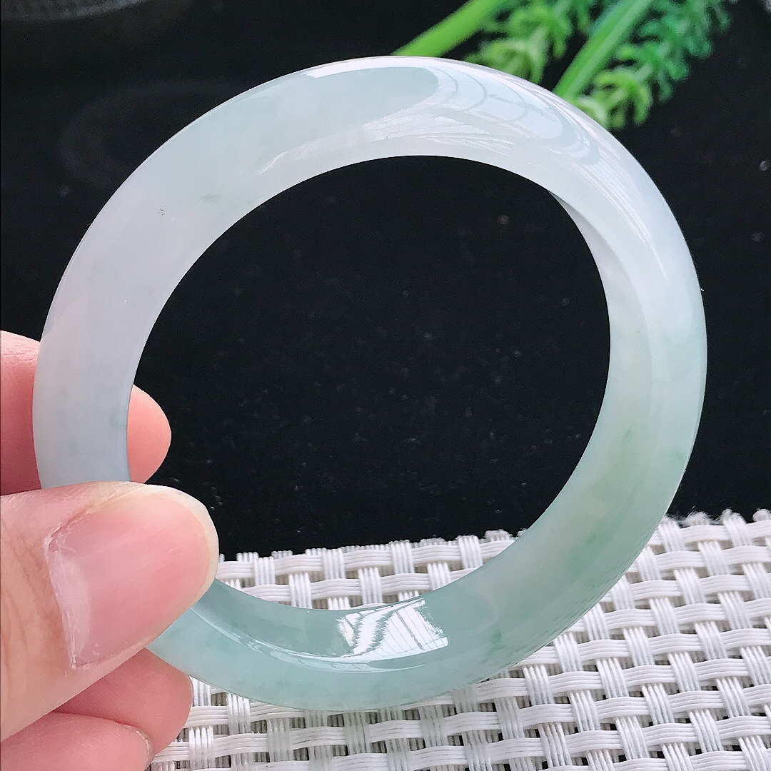 实拍天然翡翠53.5/12.8/8.2老坑冰胶果冻冰飘花手镯翡翠玉镯手环