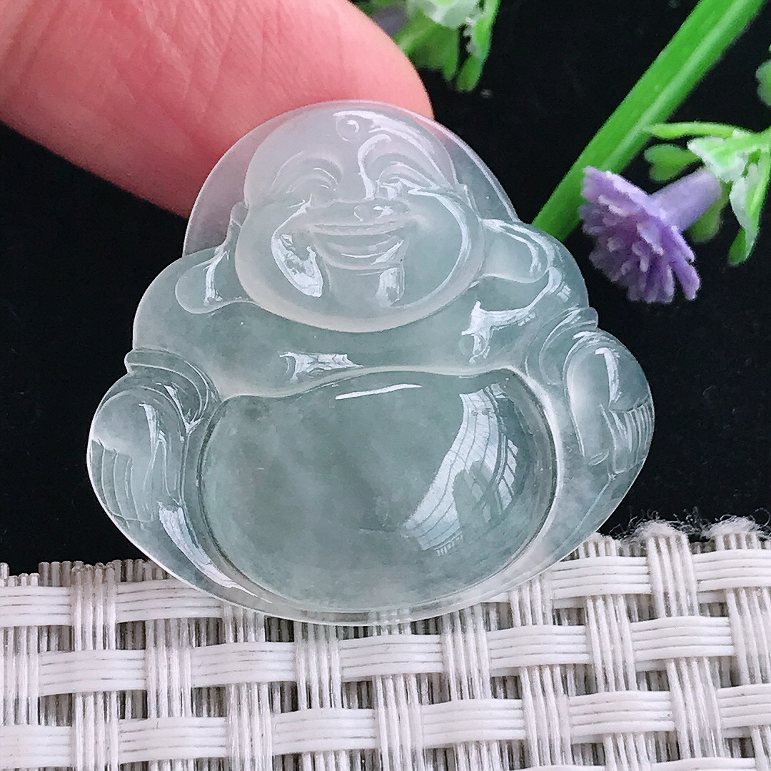 实拍A货翡翠30.1/32.6/5老坑冰种起胶佛公吊坠翡翠玉佛挂件