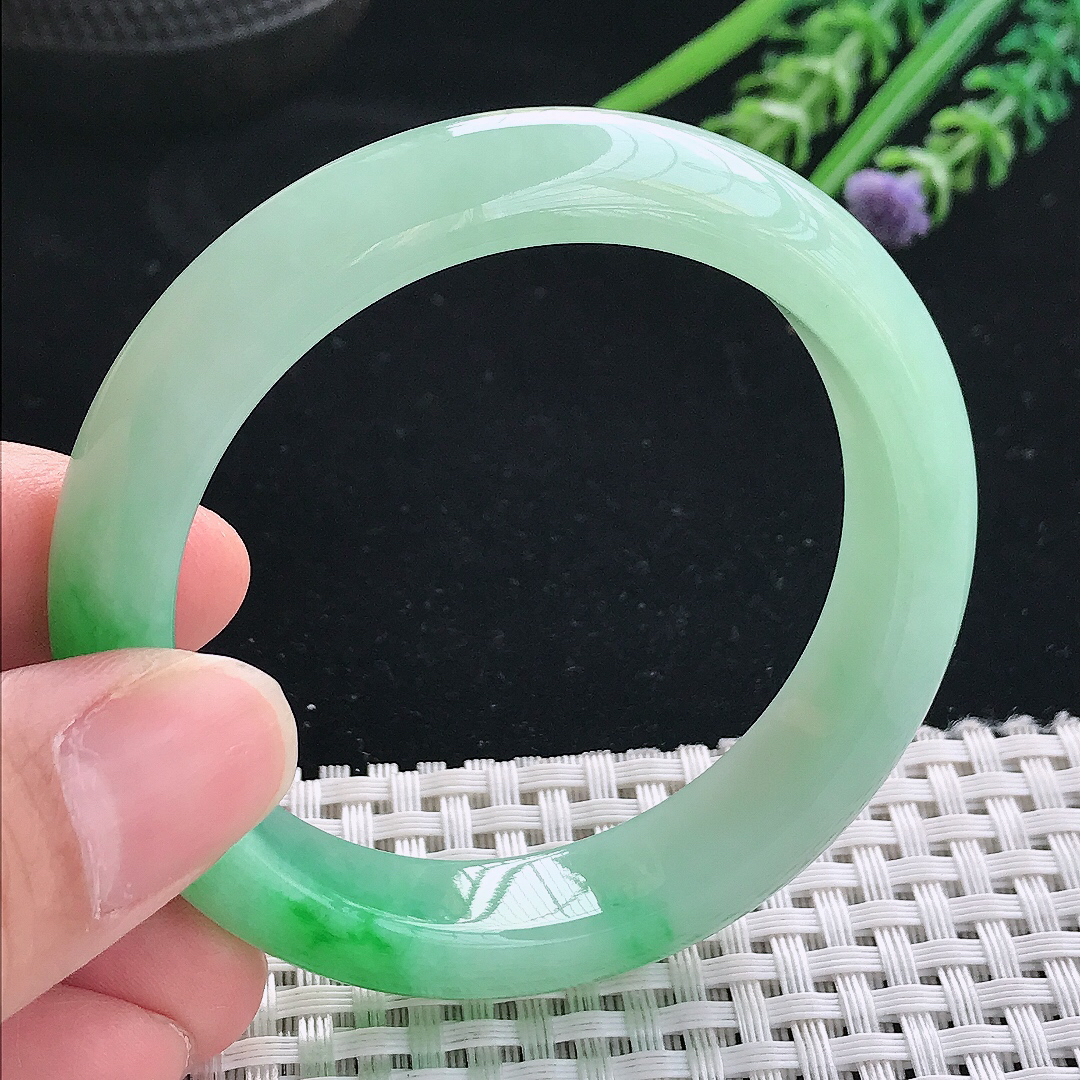 实拍天然翡翠52/11.8/8.2老坑冰润正阳绿手镯翡翠玉镯手环