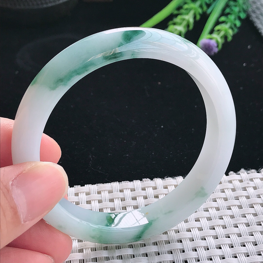 实拍天然翡翠56/11/8老坑精美飘花手镯翡翠玉镯手环