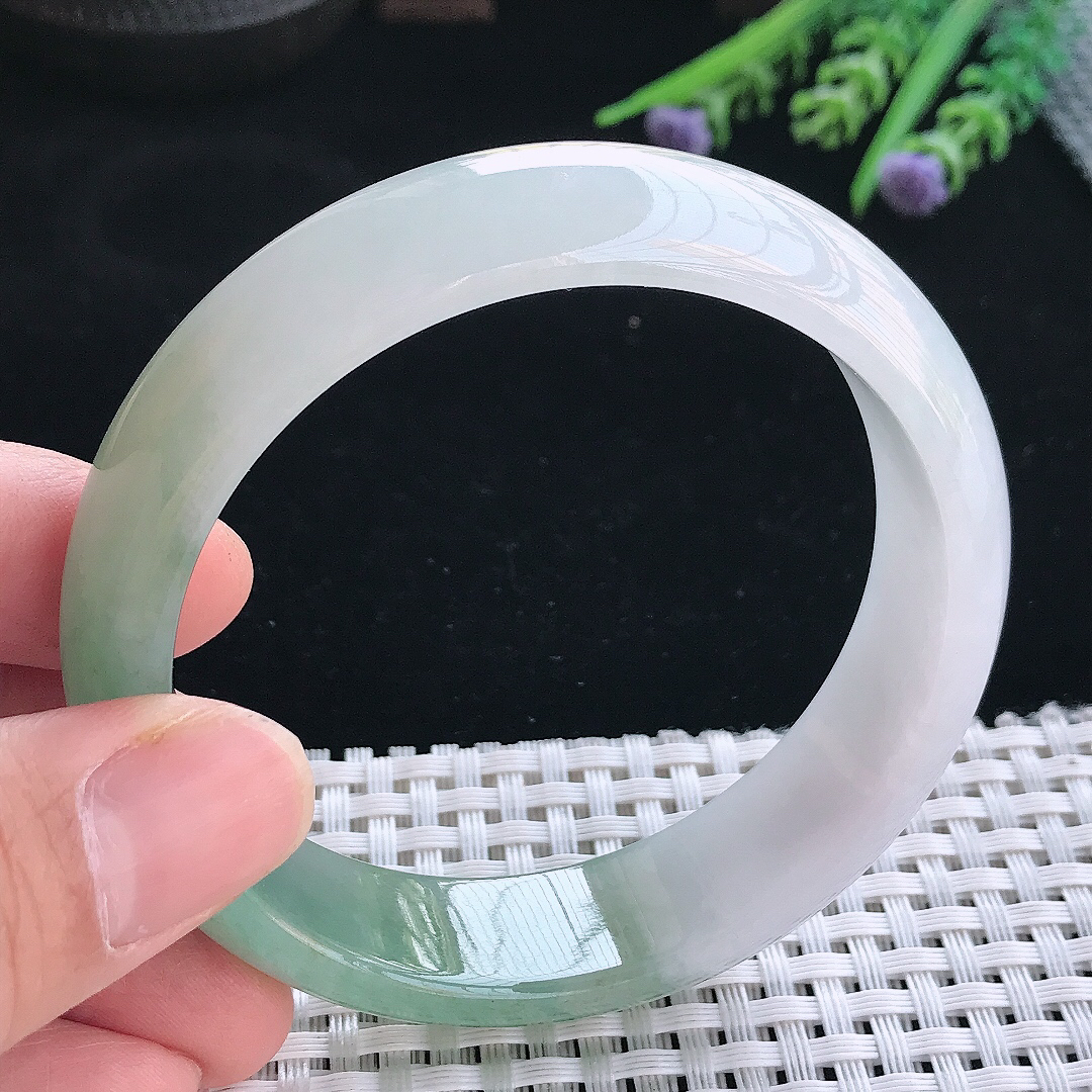 实拍天然翡翠58.8/15.8/7.8老坑冰润起胶半山水油绿手镯翡翠玉镯手环