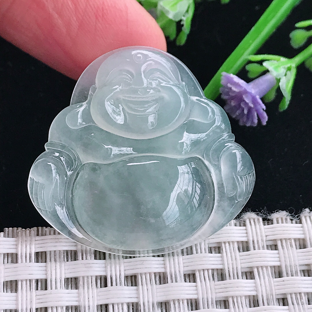 实拍A货翡翠30.1/32.6/5老坑冰种起胶佛公吊坠翡翠玉佛挂件