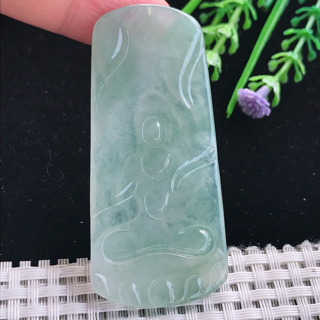 实拍A货翡翠65/29.6/5老坑冰胶冰晴普贤菩萨吊坠翡翠挂件