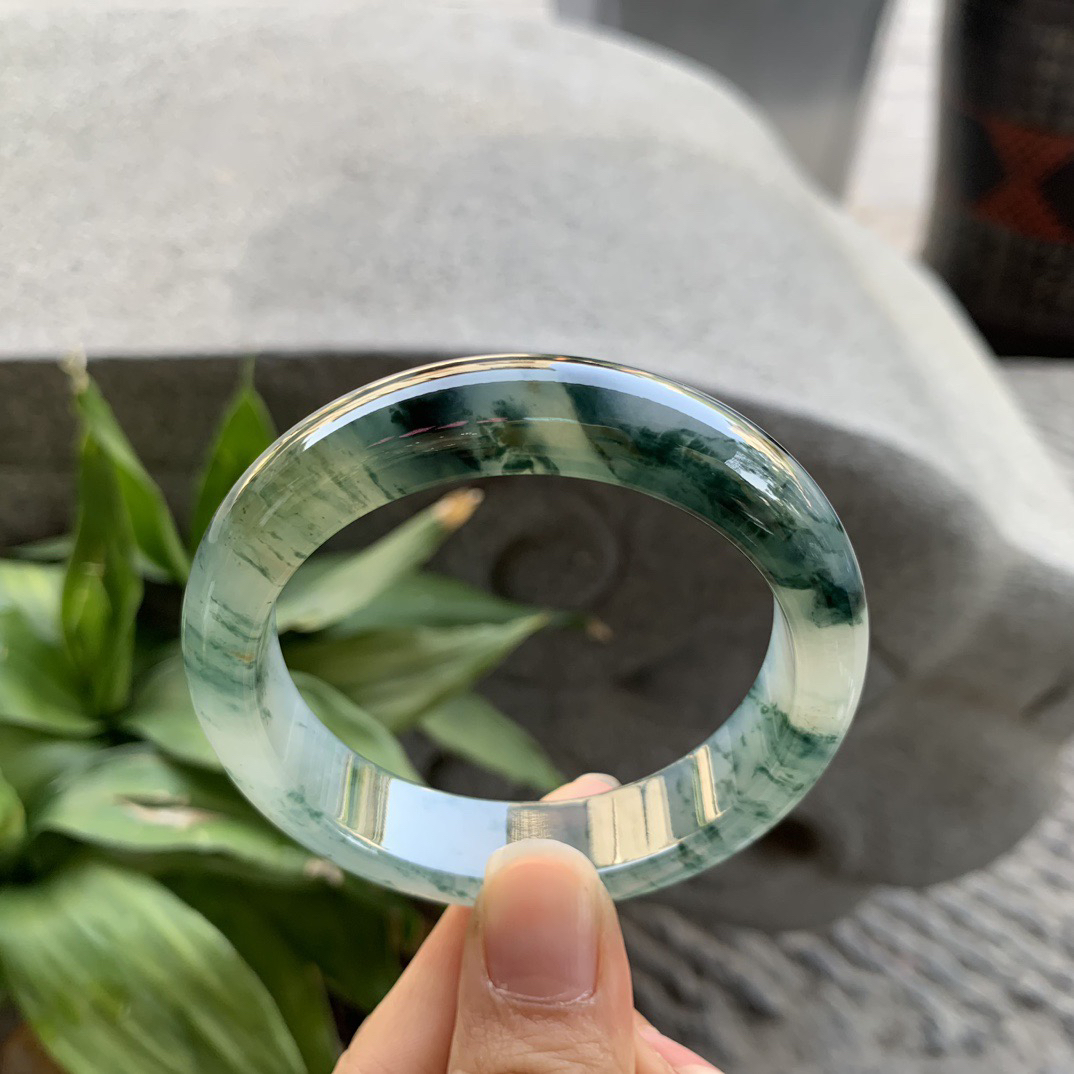 小圈口53-13-8.2 【冰种飘花正圈手镯】正圈53 54可戴