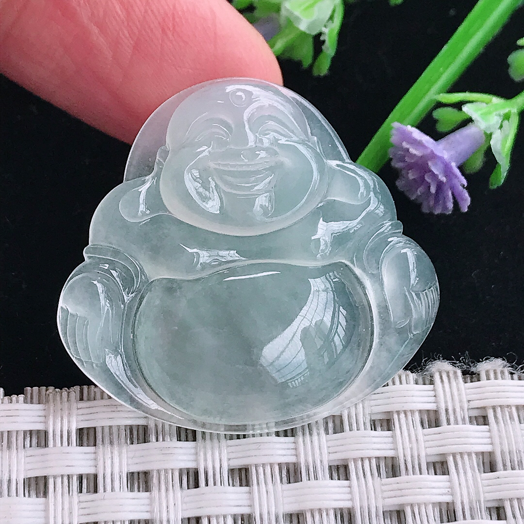 实拍A货翡翠30.1/32.6/5老坑冰种起胶佛公吊坠翡翠玉佛挂件