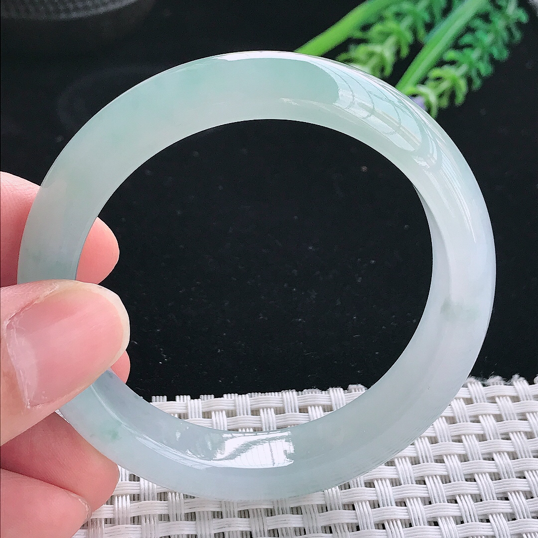 实拍天然翡翠53.5/12.8/8.2老坑冰胶果冻冰飘花手镯翡翠玉镯手环