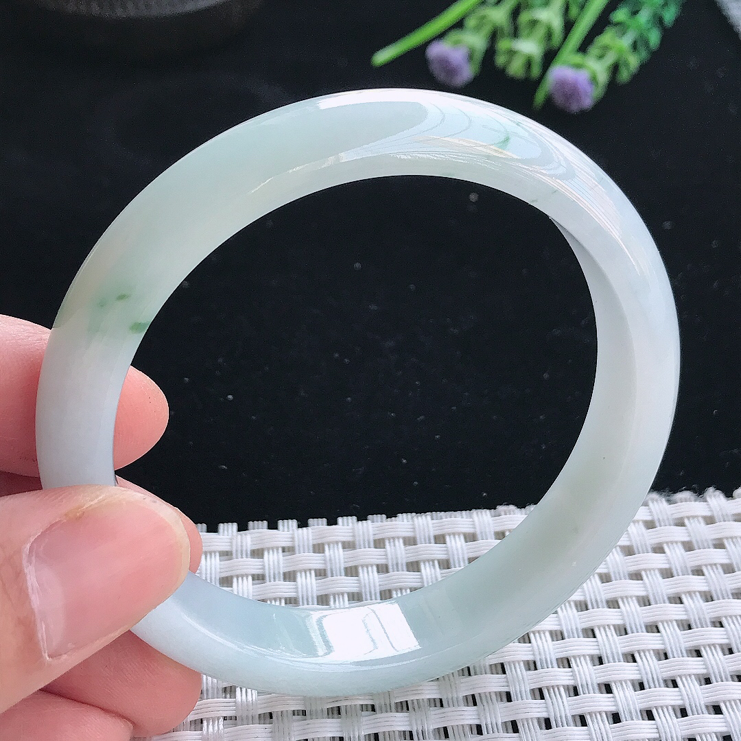 实拍天然翡翠58.5/12.3/7.5老坑精美温润飘花手镯翡翠玉镯手环