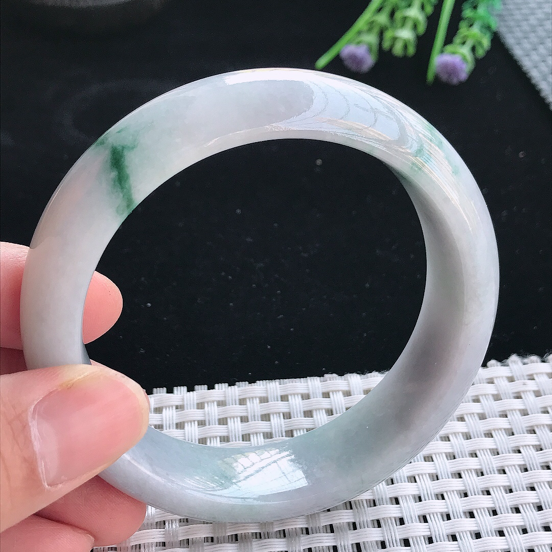 实拍天然翡翠59/18/9轮胎镯老坑精美飘花手镯翡翠玉镯手环