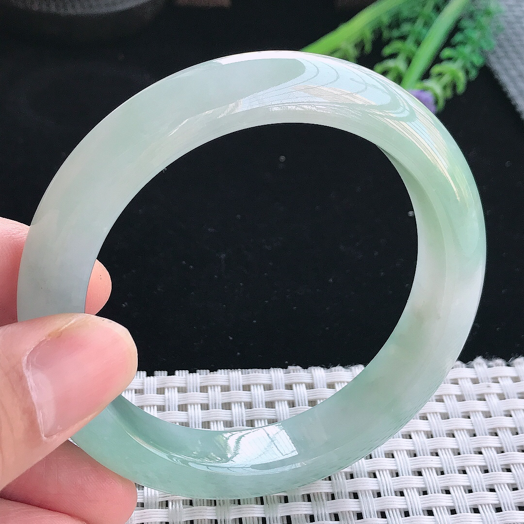 实拍天然翡翠58.5/12.7/9.3老坑冰胶冰晴绿手镯翡翠玉镯手环