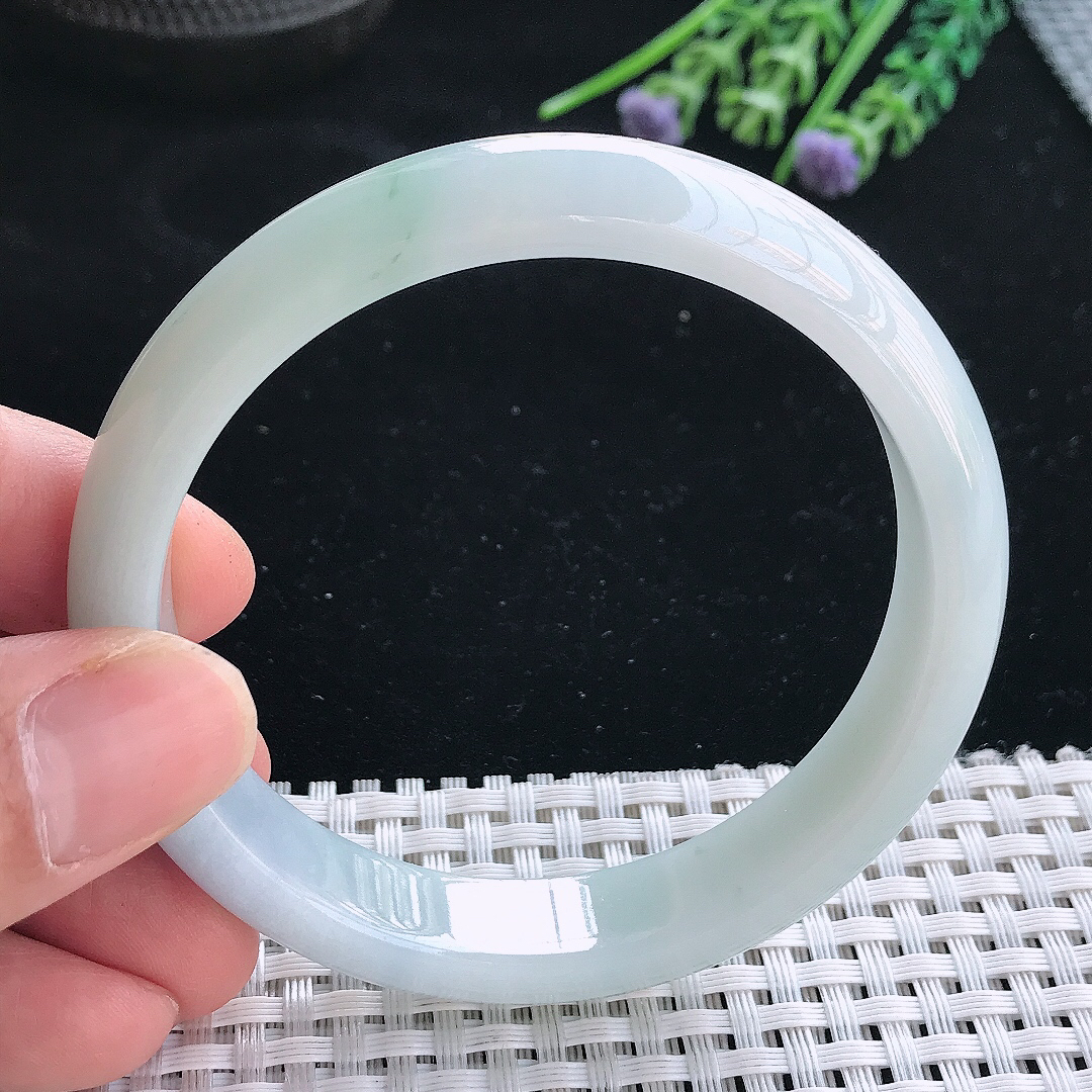 实拍天然翡翠58.5/12.3/7.5老坑精美温润飘花手镯翡翠玉镯手环