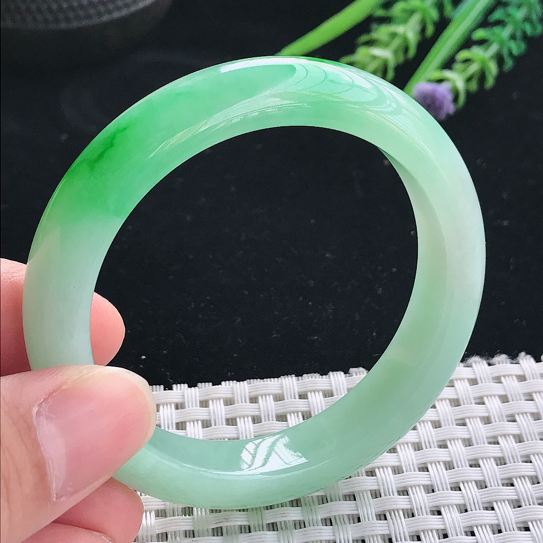 实拍天然翡翠52/11.8/8.2老坑冰润正阳绿手镯翡翠玉镯手环