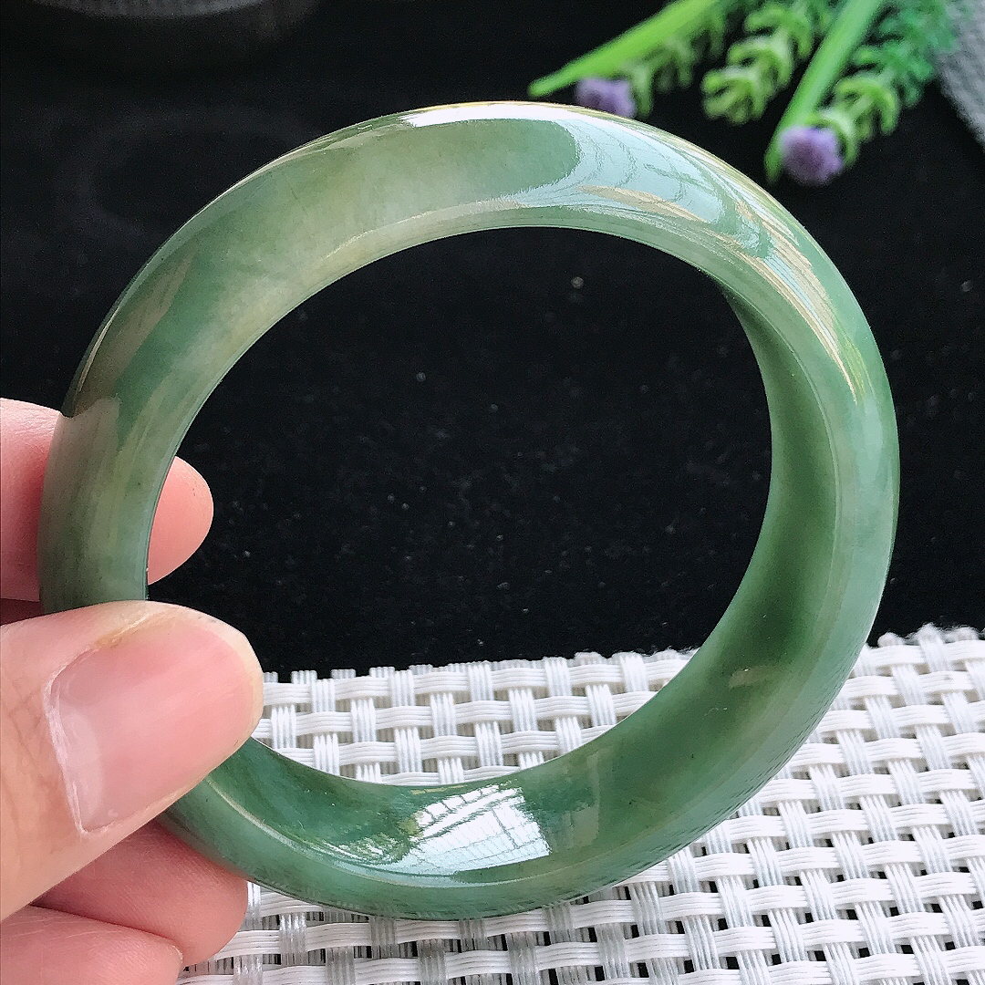 实拍天然翡翠57.5/16/8.8老坑温润满色油绿手镯翡翠玉镯手环