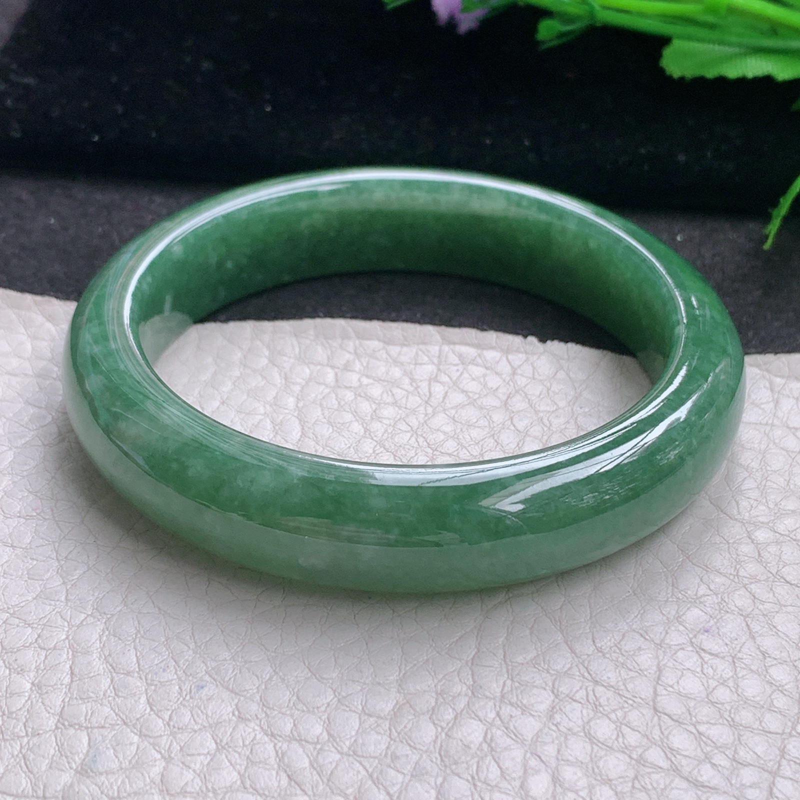 js实拍56*12.8*8.5平安镯 缅甸翡翠A货玉手镯精美满绿高雅宽边玉手环