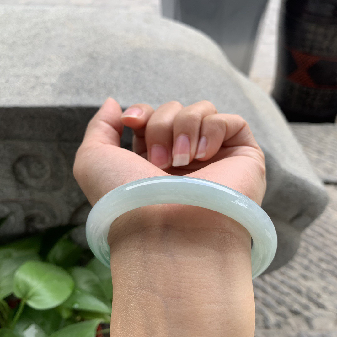 圈口 57.5-9.5【冰飘绿圆条手镯】圆条57 58可戴
