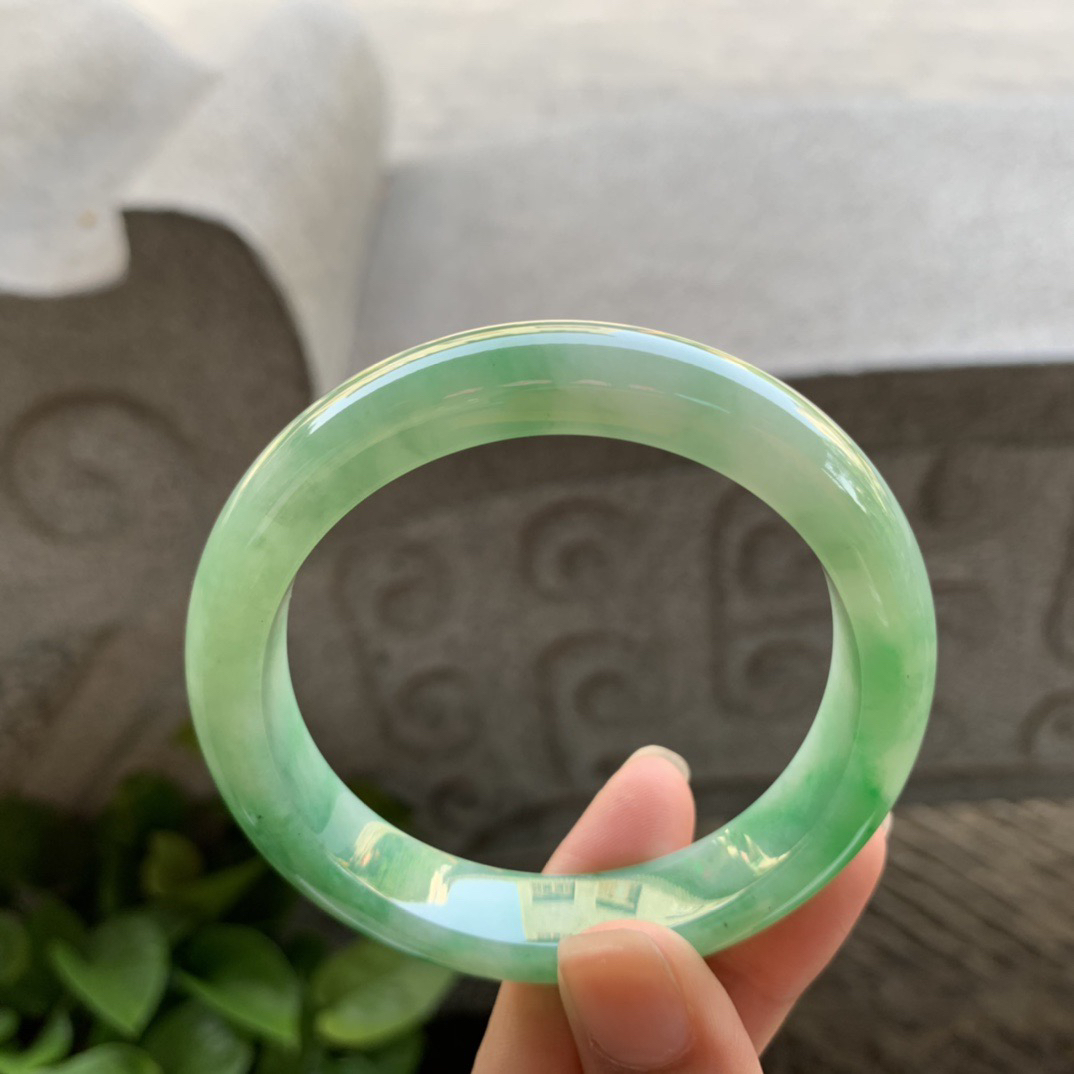 圈口54.8-12.4-8.5 【芙蓉绿正圈手镯】正圈54 55可戴