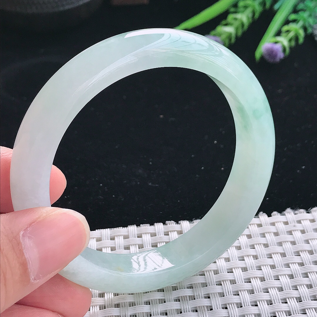 实拍天然翡翠56.5/12.5/8.3老坑冰胶水灵冰晴手镯翡翠玉镯手环