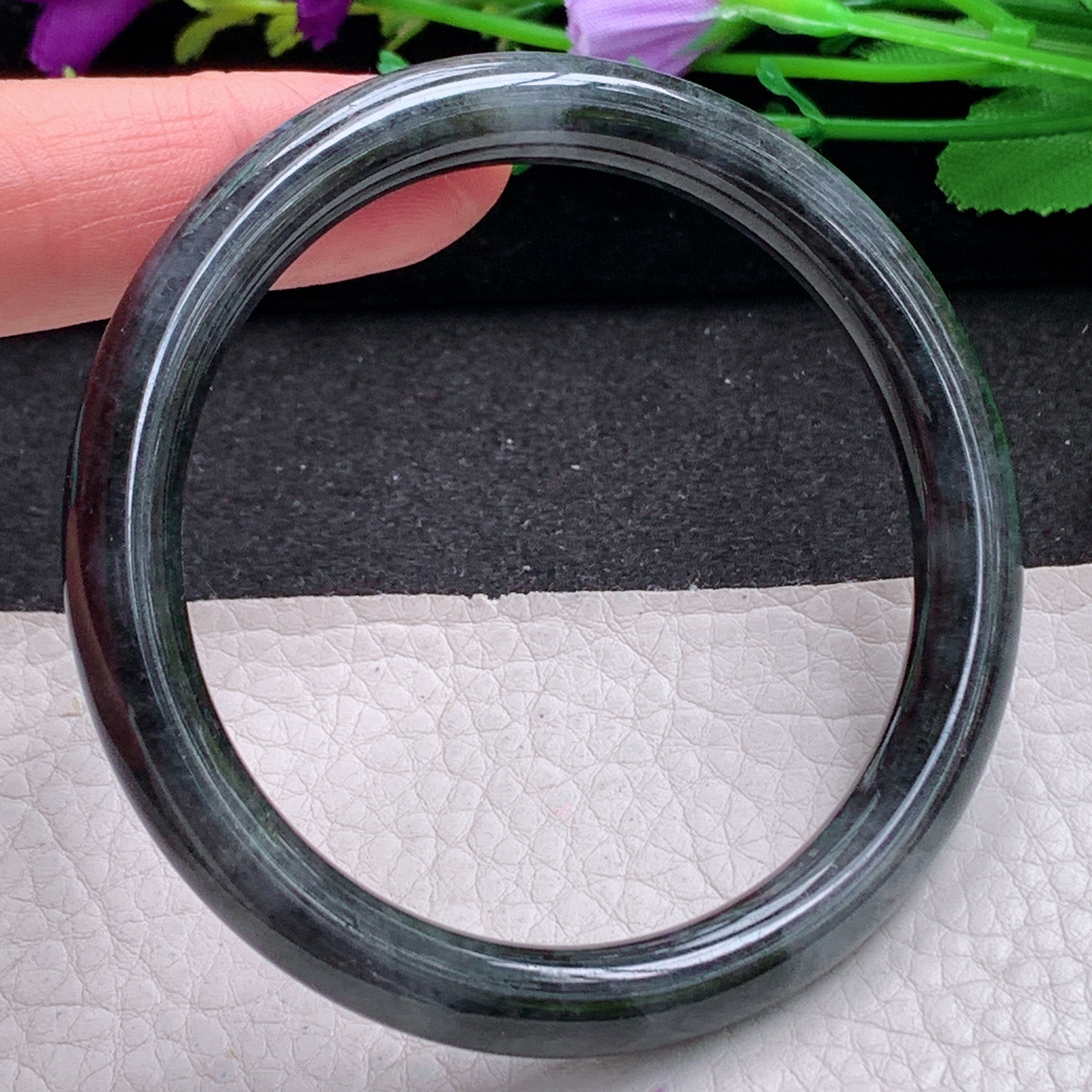 nc实拍55.5*8*7.8叮当镯 缅甸翡翠A货玉手镯精美特色乌鸡圆条美人镯