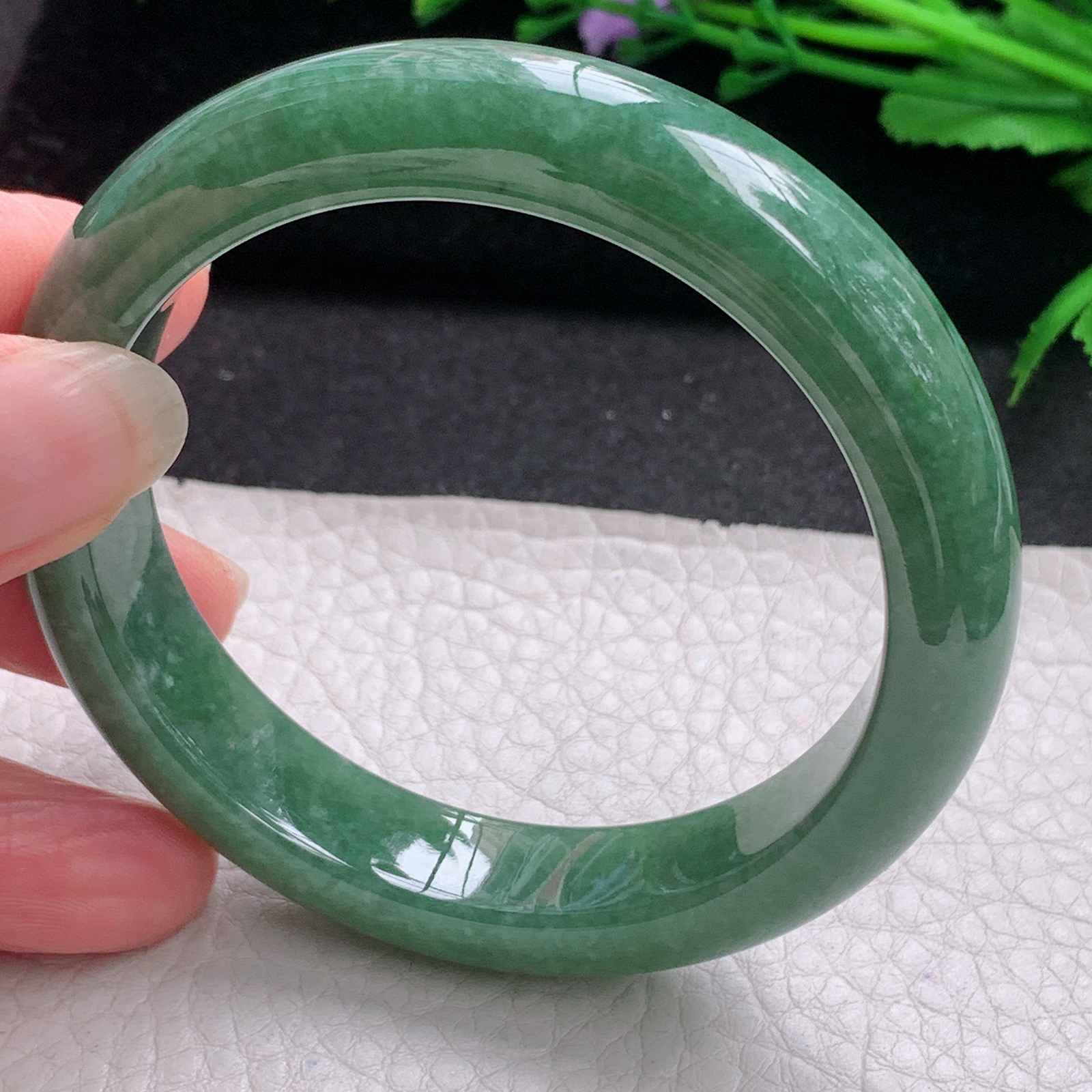 js实拍56*12.8*8.5平安镯 缅甸翡翠A货玉手镯精美满绿高雅宽边玉手环