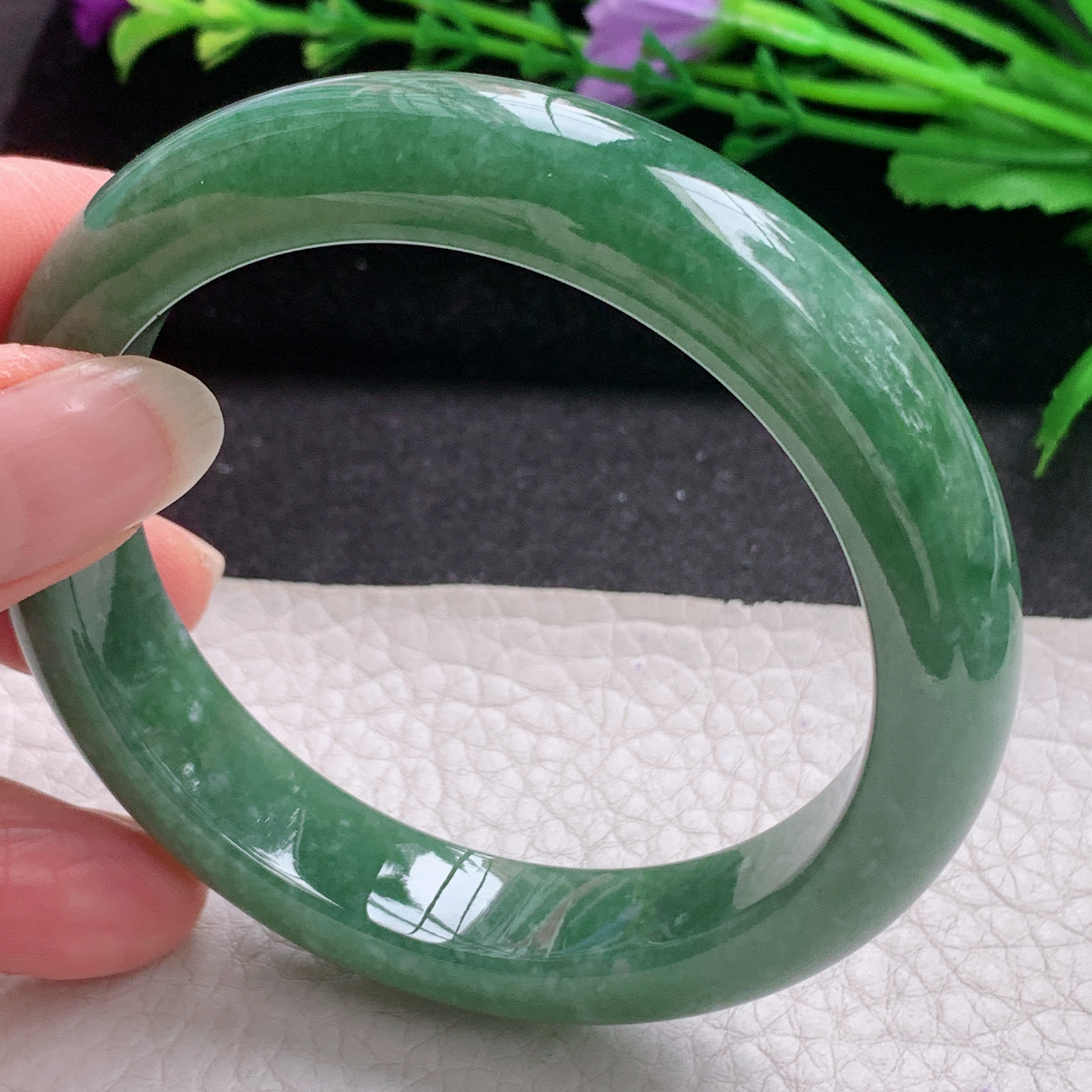 js实拍56*12.8*8.5平安镯 缅甸翡翠A货玉手镯精美满绿高雅宽边玉手环