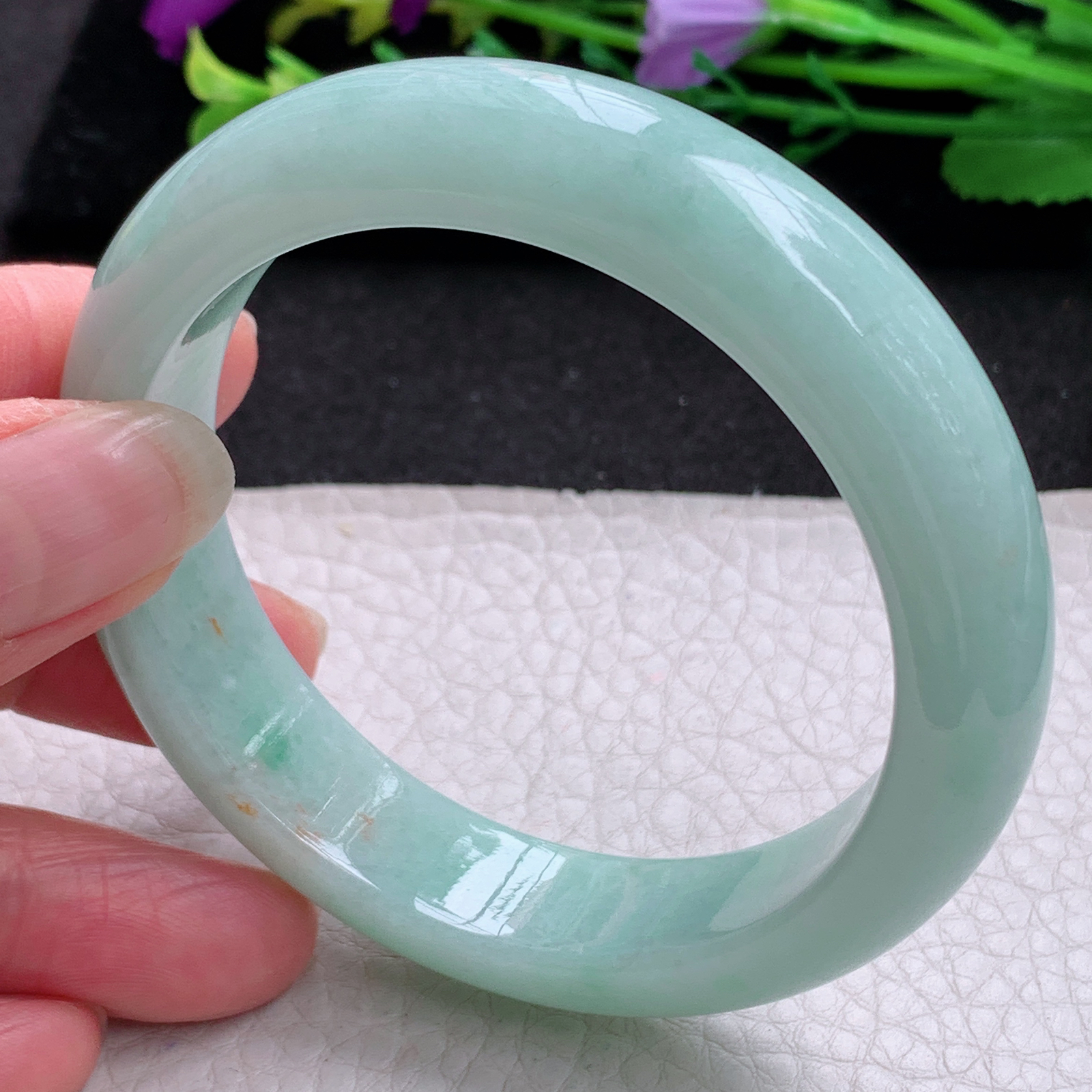 nc清新款55*13.7*8.5平安镯 缅甸翡翠A货玉手镯精美浅绿绿正圈玉手镯
