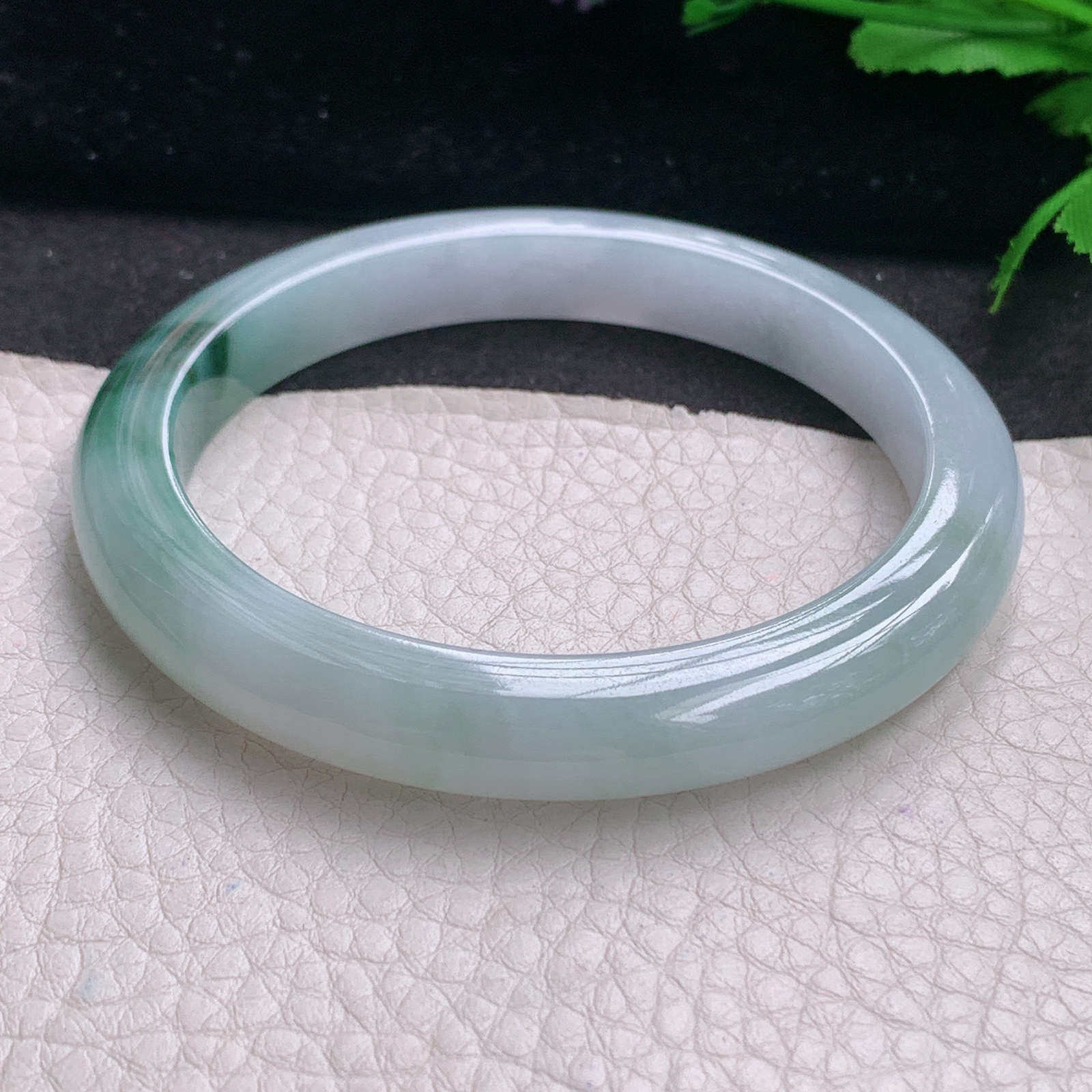 js大圈口60*9.5*8.5平安镯 缅甸翡翠A货玉手镯精美冰飘花宽边玉手环