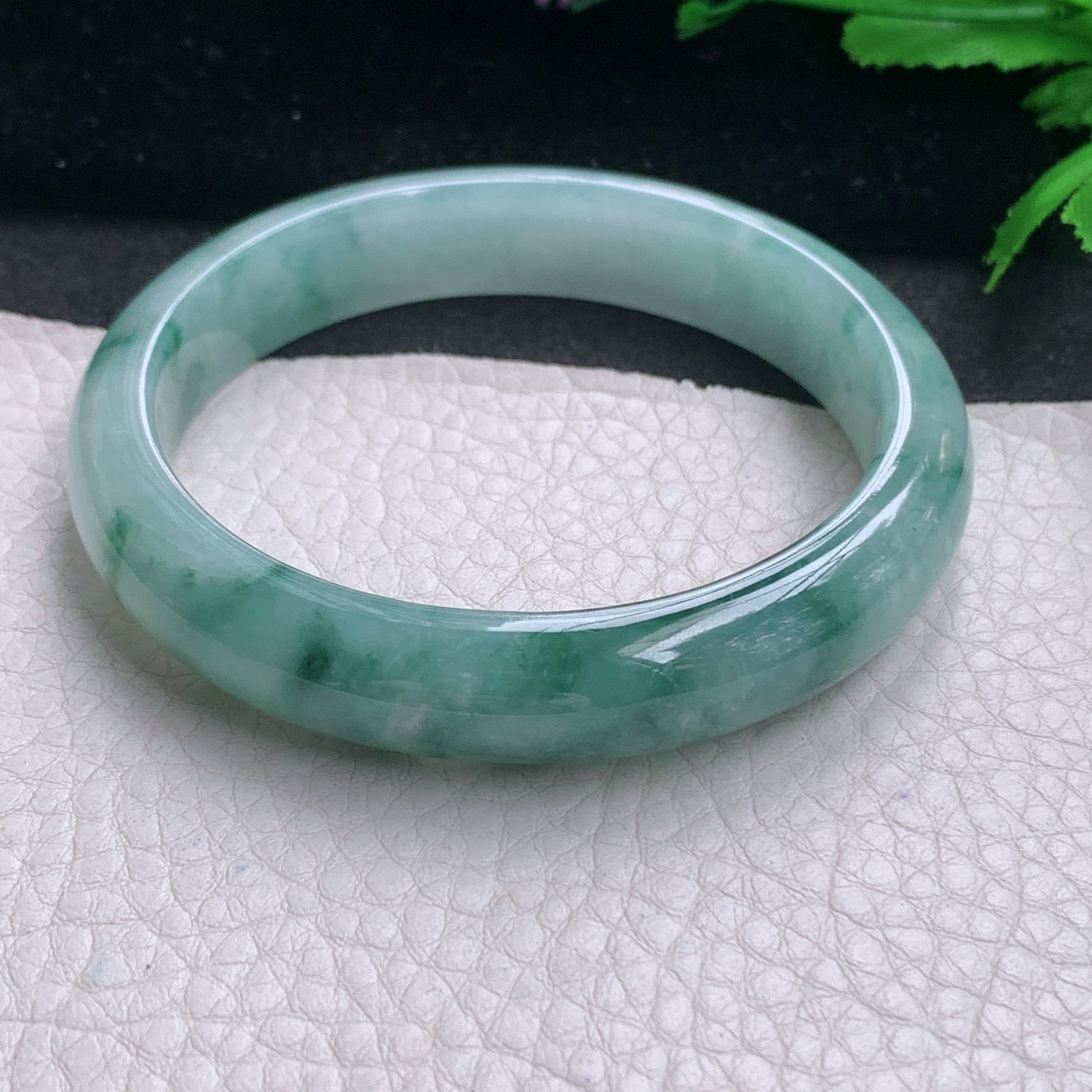 js飘花款58*12.8*7.7平安镯 缅甸翡翠A货玉手镯精美冰飘花宽边玉手环