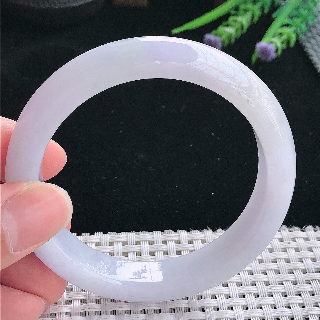 实拍天然翡翠57.8/12.7/8.8老坑冰胶淡雅紫罗兰手镯翡翠玉镯手环