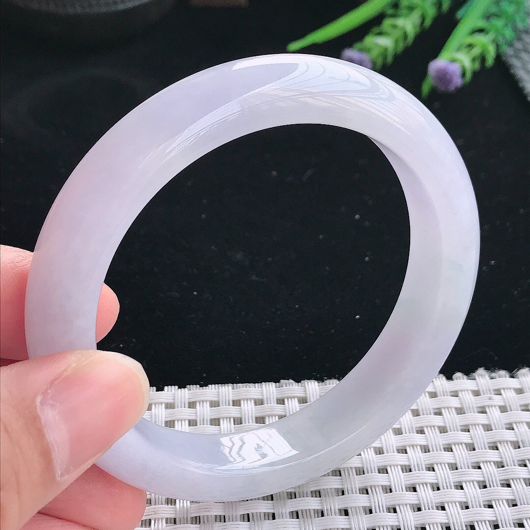 实拍天然翡翠57.8/12.7/8.8老坑冰胶淡雅紫罗兰手镯翡翠玉镯手环