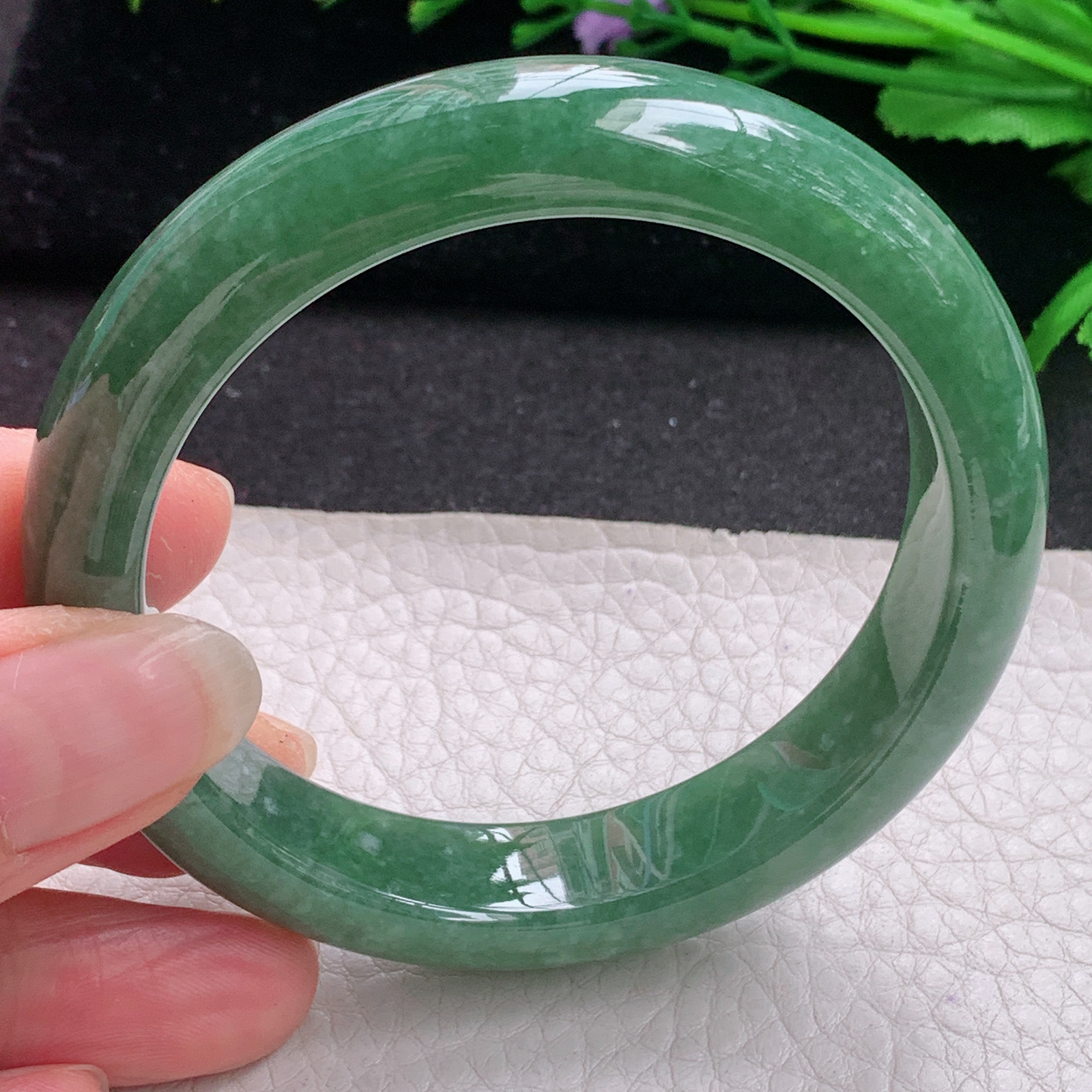 js实拍56*12.8*8.5平安镯 缅甸翡翠A货玉手镯精美满绿高雅宽边玉手环